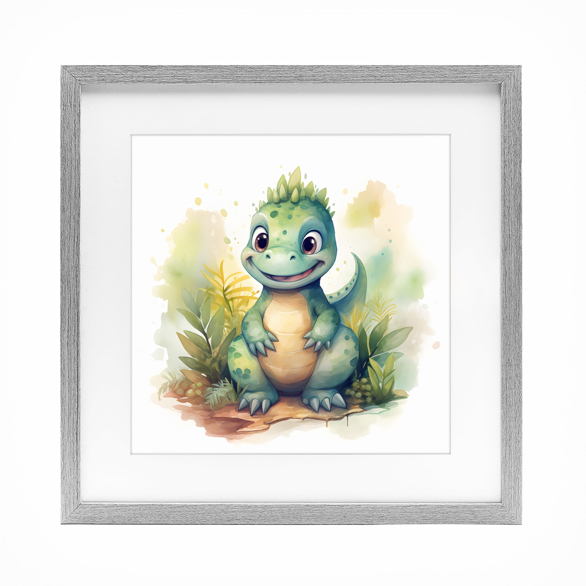 Stupell Industries Crafty Smiling Dinosaur Gray Framed Print Under Glass, design by Steve Hunziker