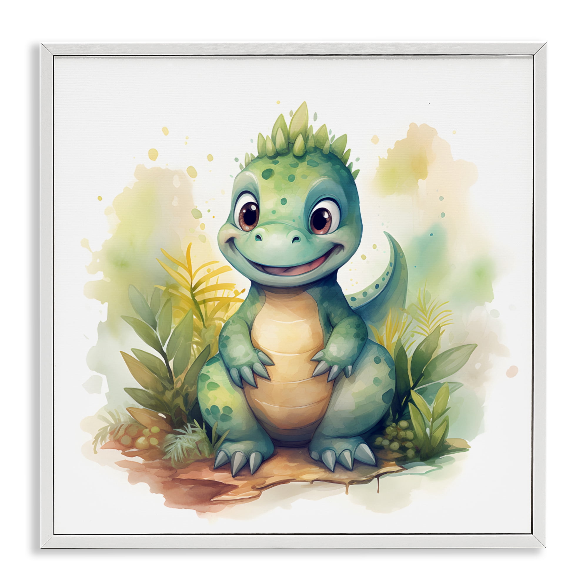 Stupell Industries Crafty Smiling Dinosaur White Framed Giclee Art, design by Steve Hunziker