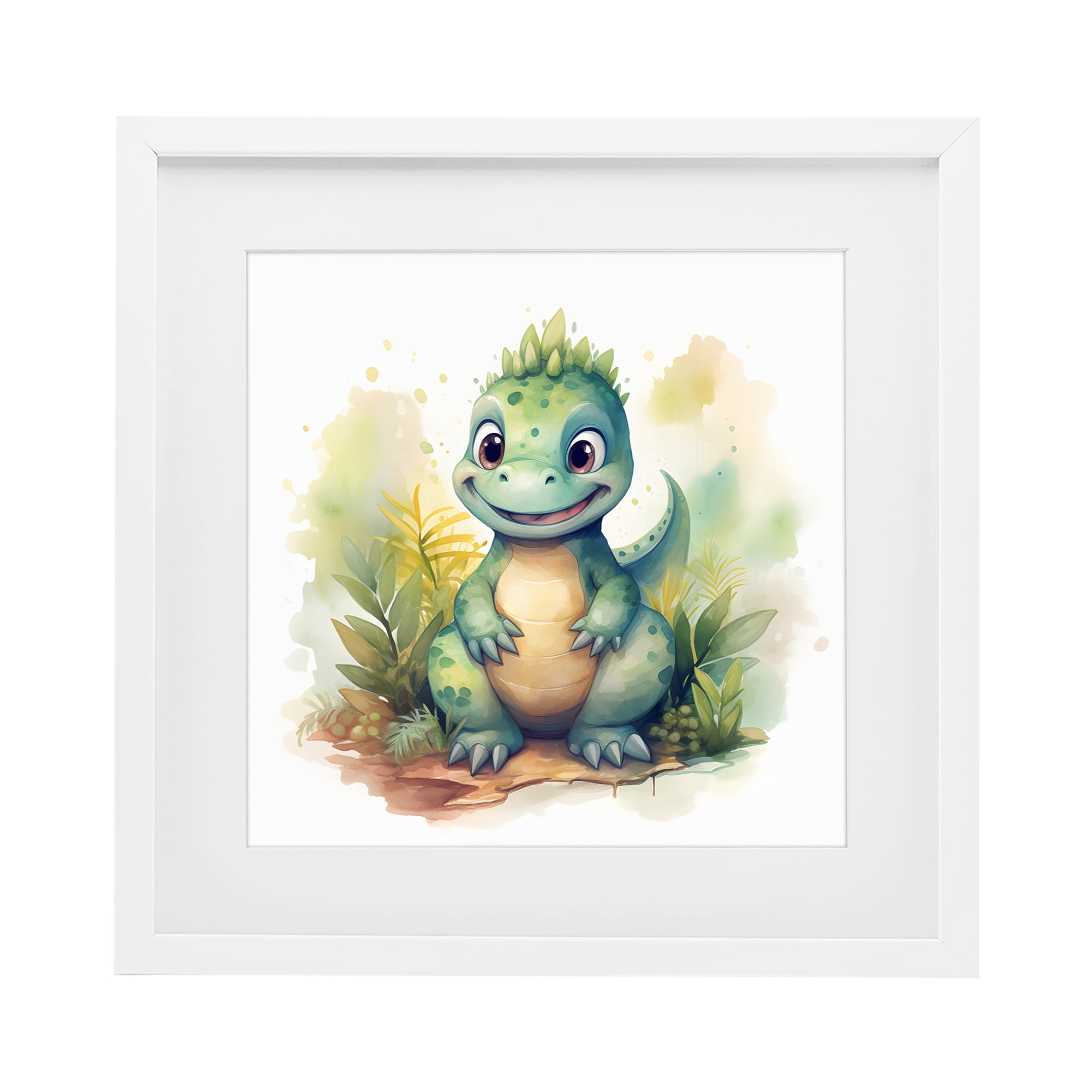 Stupell Industries Crafty Smiling Dinosaur White Framed Print Under Glass, design by Steve Hunziker