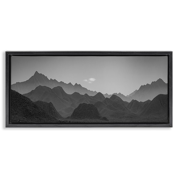 Stupell Industries Craggy Dusk Mountain Black Framed Floater Canvas Wall Art design by Norm Stelfox, 14 x 31