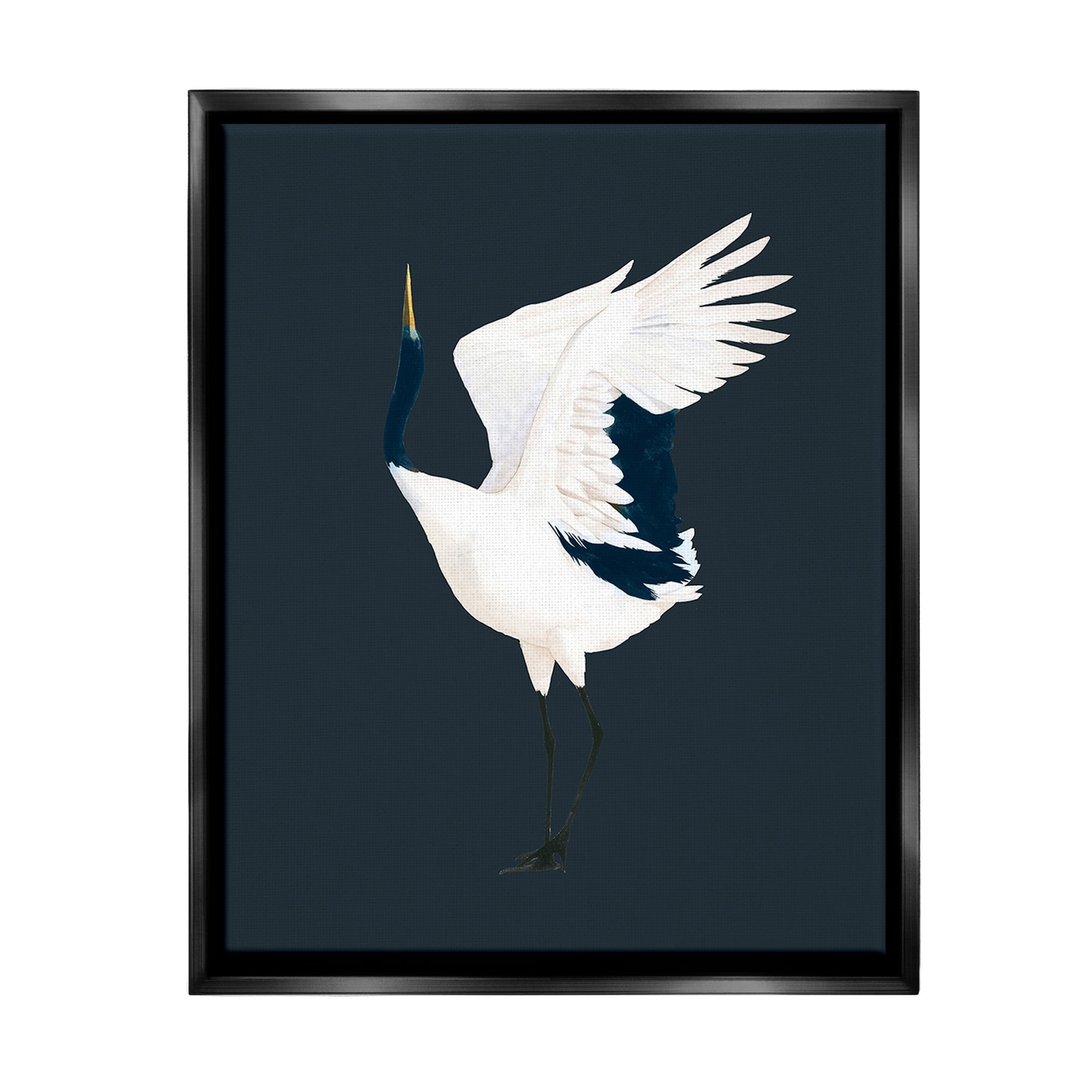 Stupell Industries Crane Bird Facing Left Animals & Insects Painting Black Floater Framed Canvas Art Print Wall Art, 25 x 31
