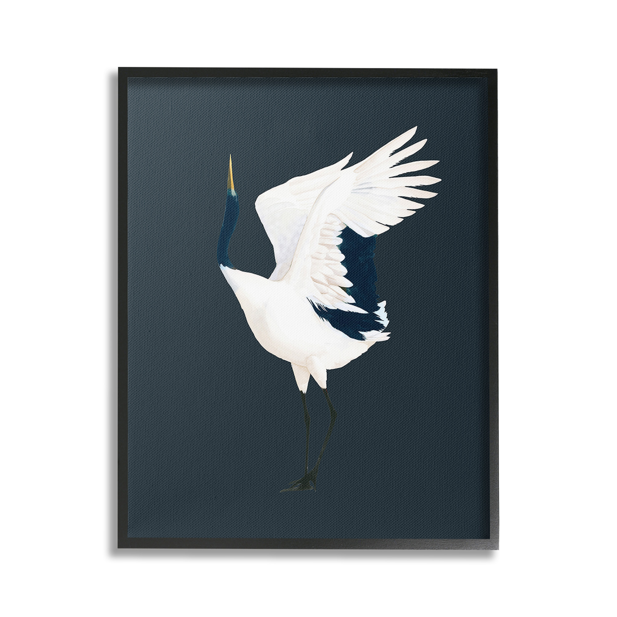 Stupell Industries Crane Bird Facing Left Animals & Insects Painting Black Framed Art Print Wall Art, 24 x 30