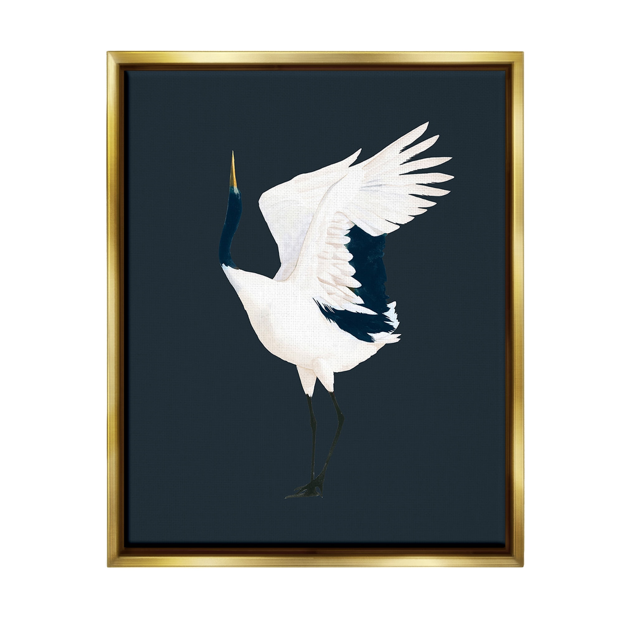 Stupell Industries Crane Bird Facing Left Animals & Insects Painting Gold Floater Framed Canvas Art Print Wall Art, 25 x 31