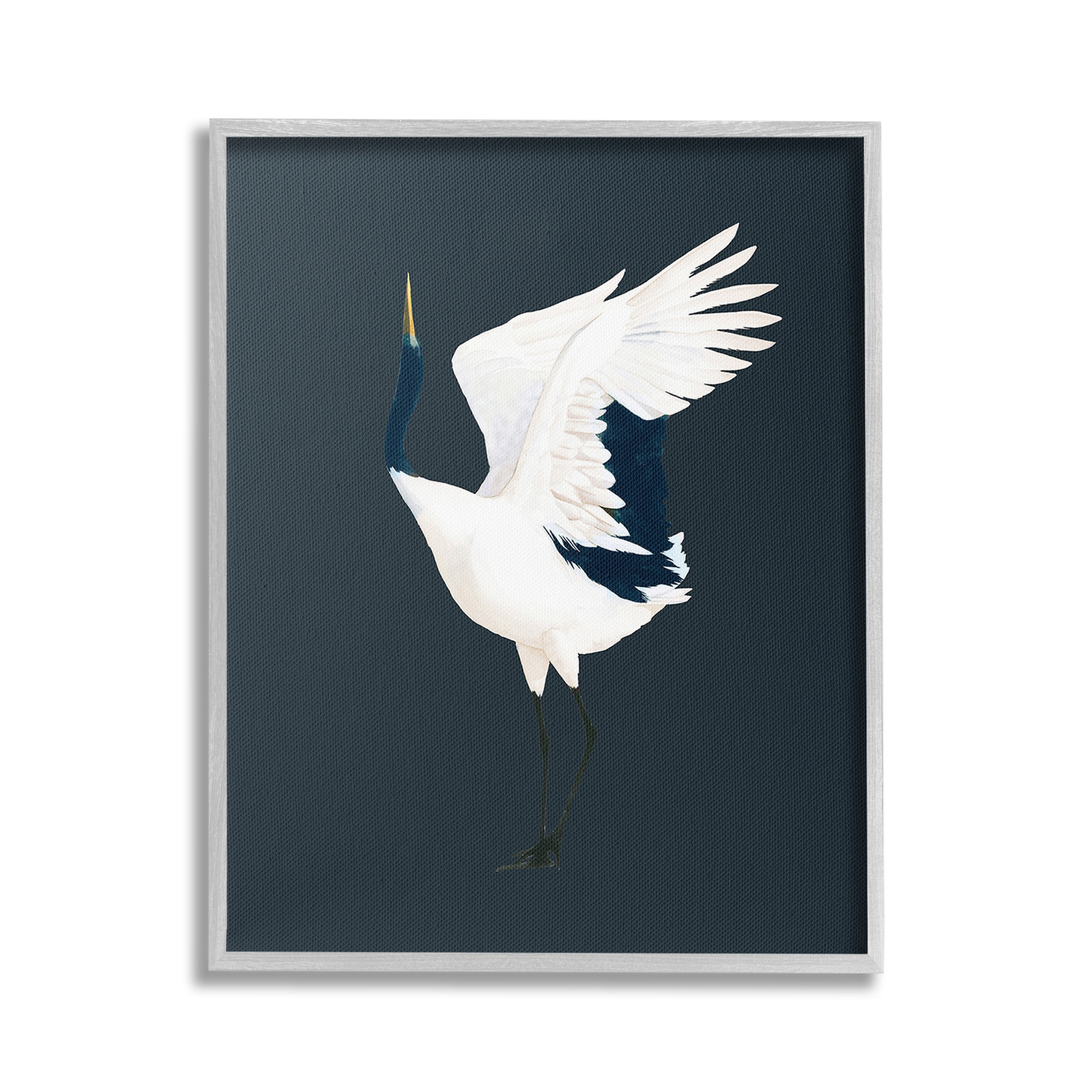 Stupell Industries Crane Bird Facing Left Animals & Insects Painting Gray Framed Art Print Wall Art, 24 x 30