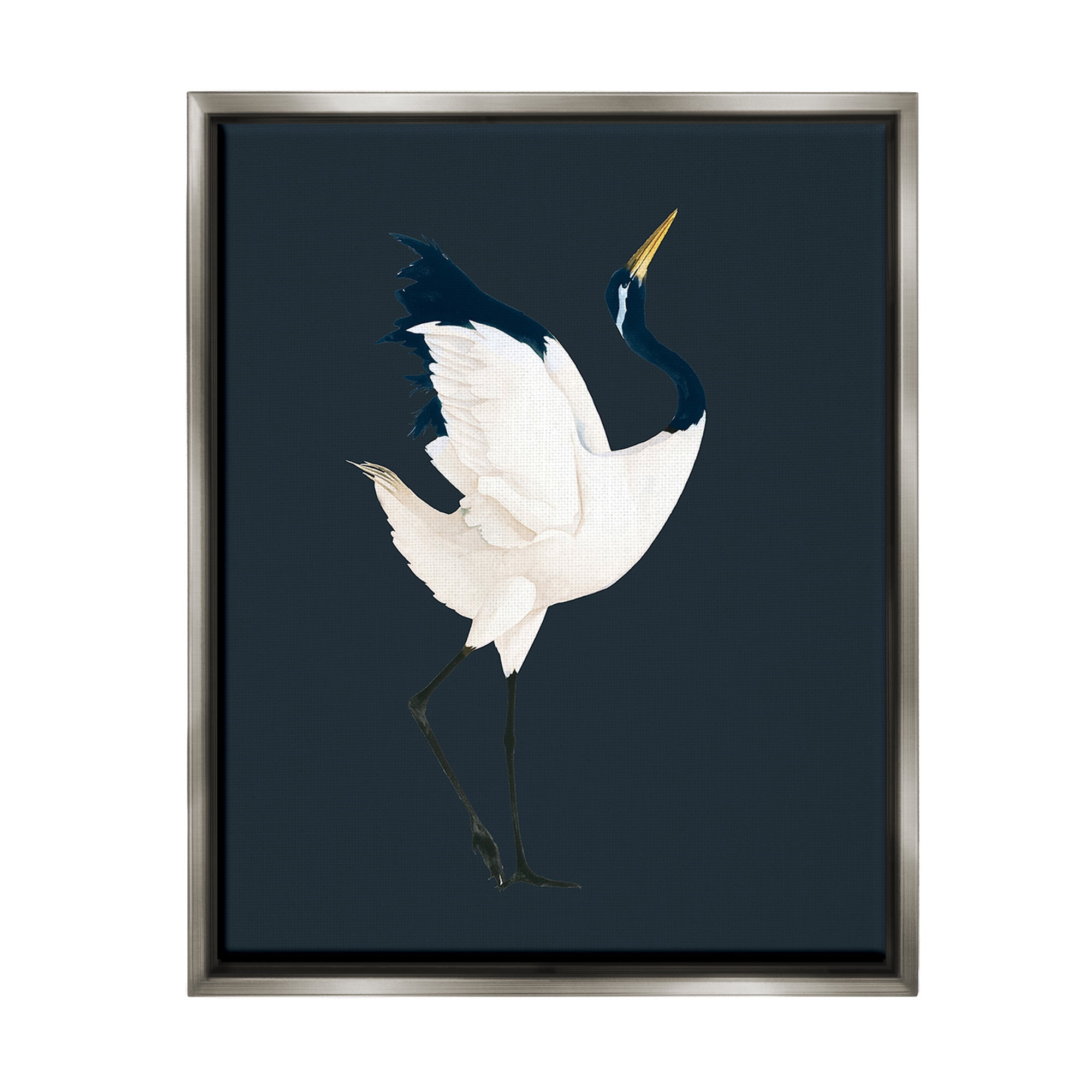 Stupell Industries Crane Bird Facing Right Animals & Insects Painting Gray Floater Framed Canvas Art Print Wall Art, 25 x 31
