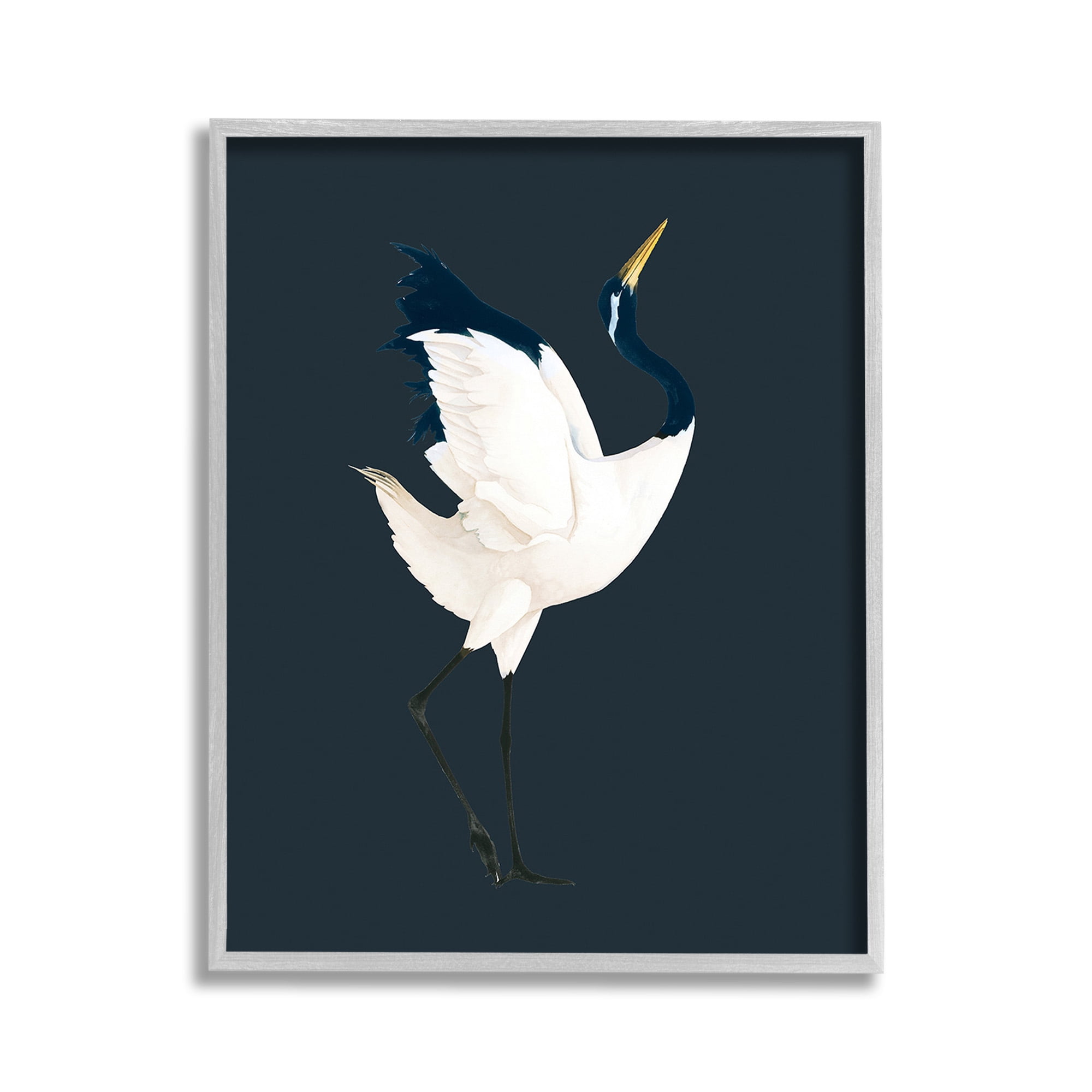 Stupell Industries Crane Bird Facing Right Animals & Insects Painting Gray Framed Art Print Wall Art, 11 x 14