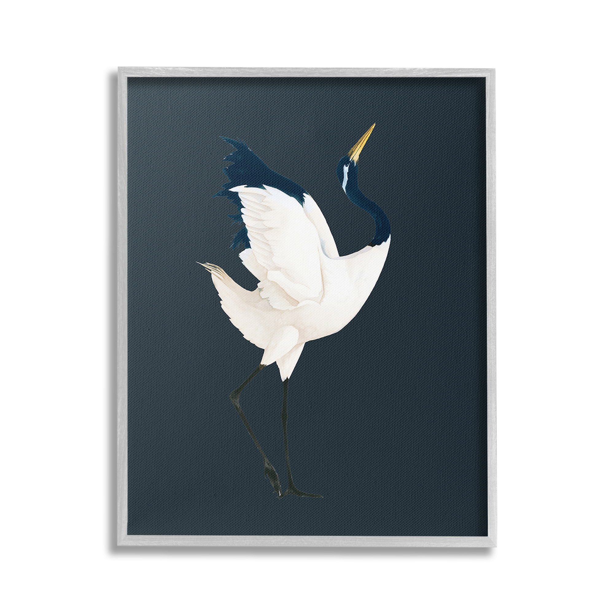 Stupell Industries Crane Bird Facing Right Animals & Insects Painting Gray Framed Art Print Wall Art, 24 x 30