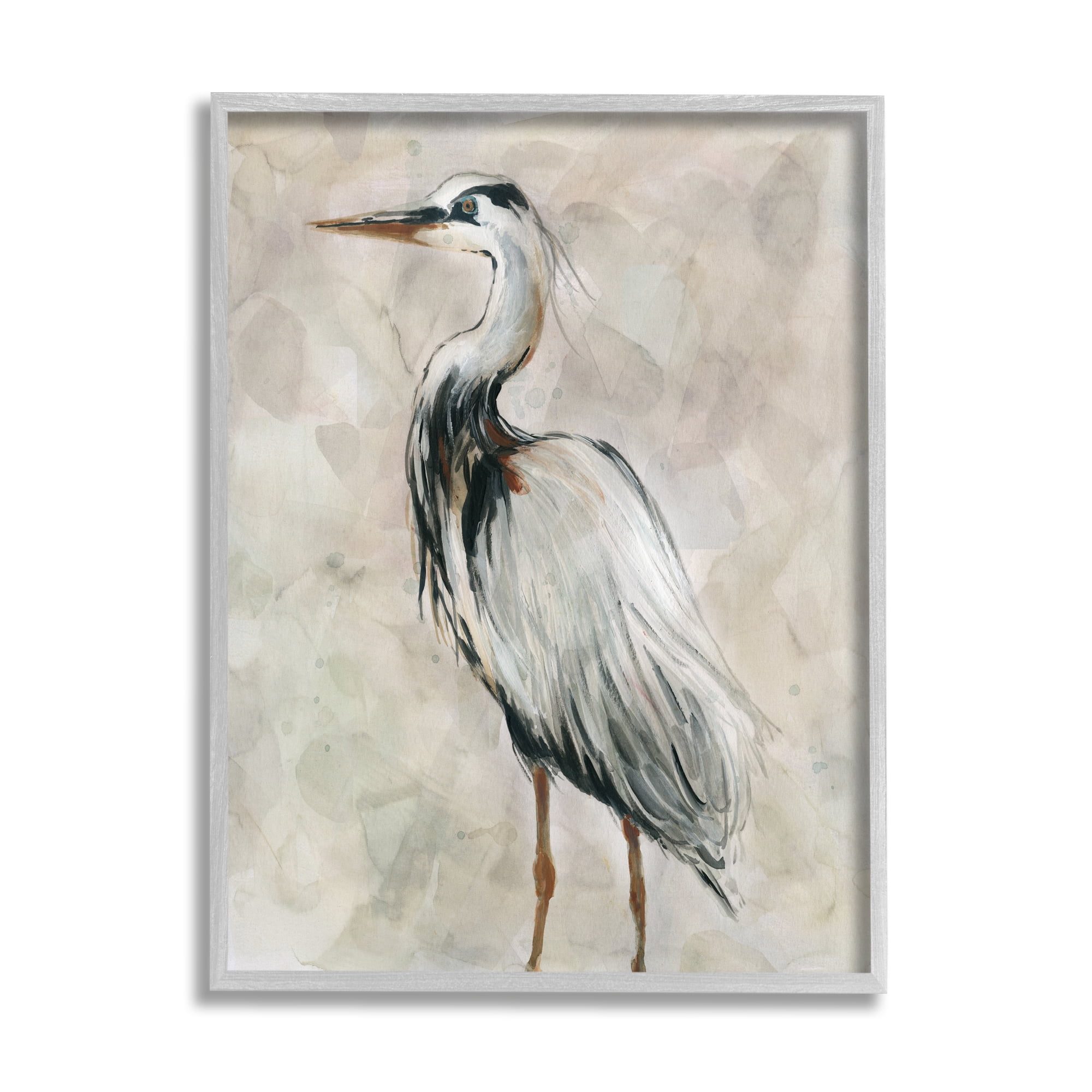 Stupell Industries Crane Bird Portrait Looking Left Neutral Watercolor Animals & Insects Painting Gray Framed Art Print Wall Art, 16 x 20