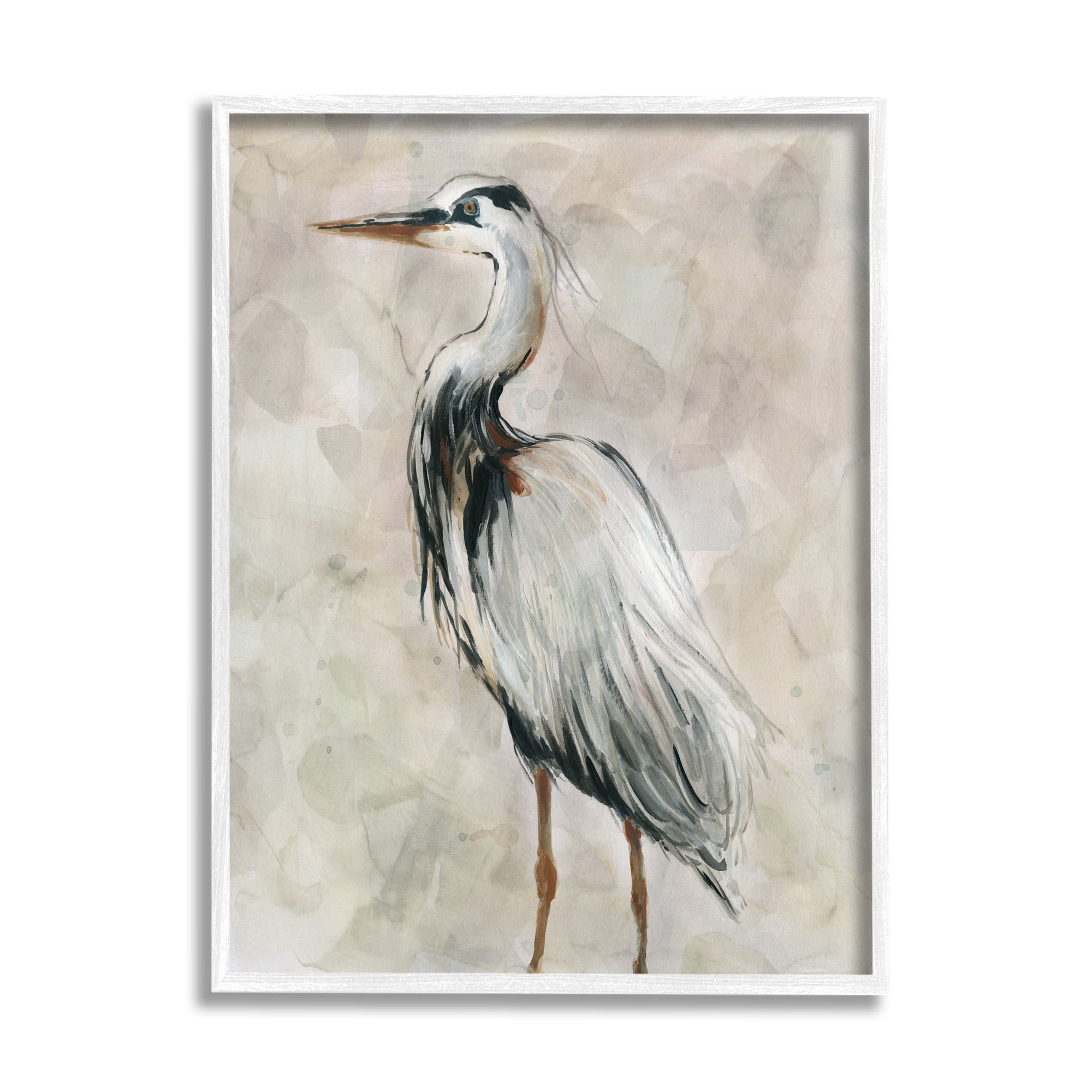 White Framed Crane Bird Watercolor Coastal Art Print, 11 x 14