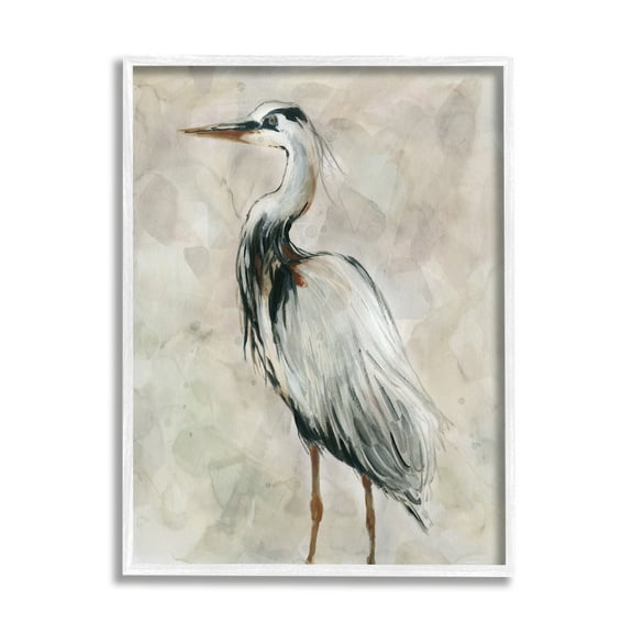 Stupell Industries Crane Bird Portrait Looking Left Neutral Watercolor Coastal Painting White Framed Art Print Wall Art, 11 x 14, Design by Carol Robinson