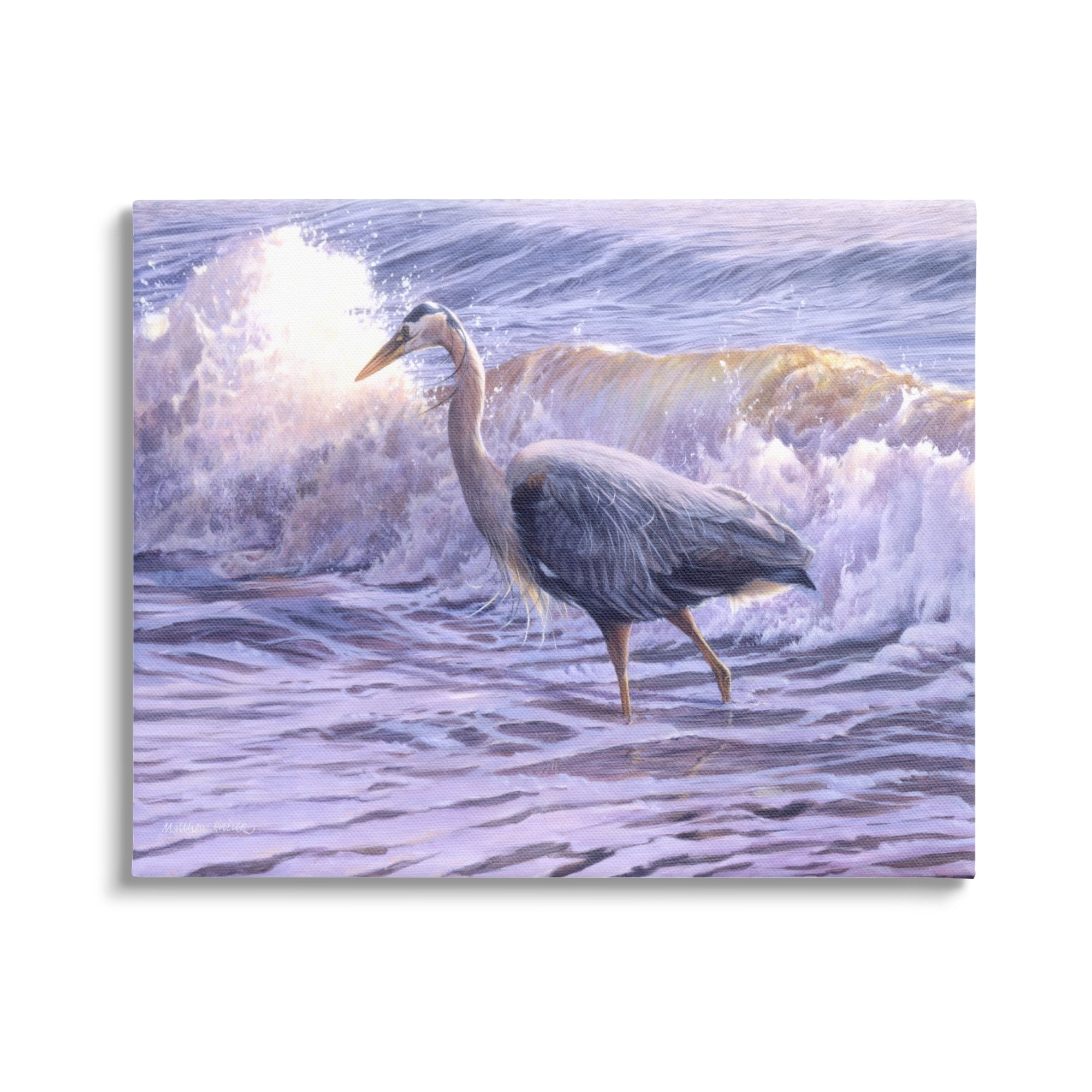 Stupell Industries Crane Bird Splashing Ocean Waves Coastal Photography Gallery Wrapped Canvas Print Wall Art