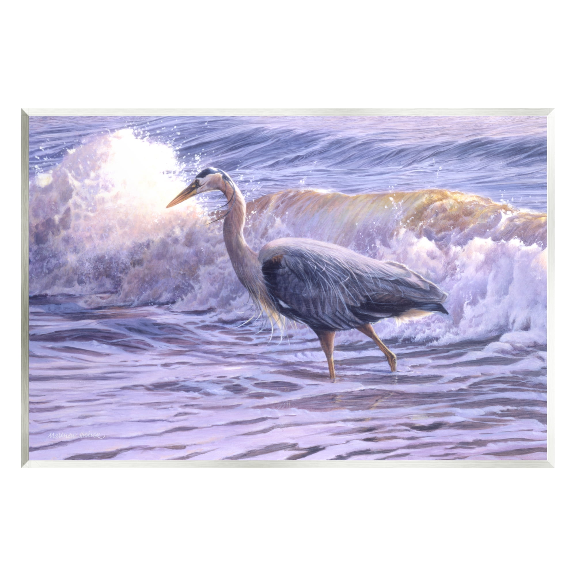 Stupell Industries Crane Bird Splashing Ocean Waves Coastal Photography Unframed Art Print Wall Art