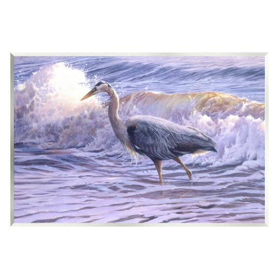 Stupell Industries Crane Bird Splashing Ocean Waves Coastal Photography Unframed Art Print Wall Art