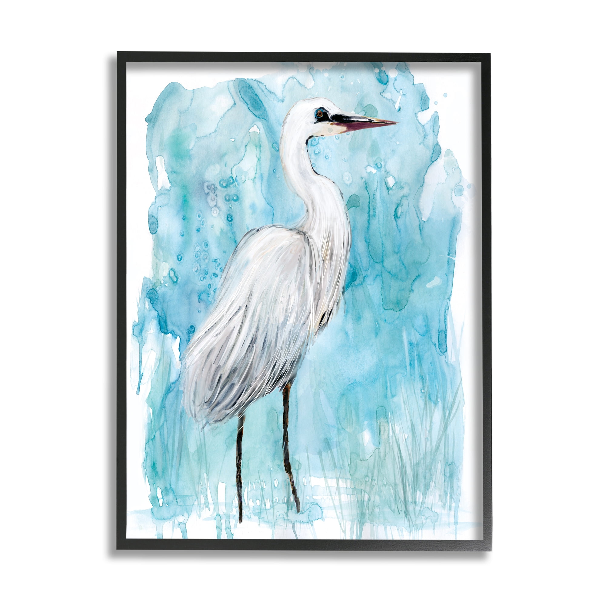 Stupell Industries Crane Bird Still Life Abstract Blue Water Marsh Animals & Insects Painting Black Framed Art Print Wall Art, 24 x 30