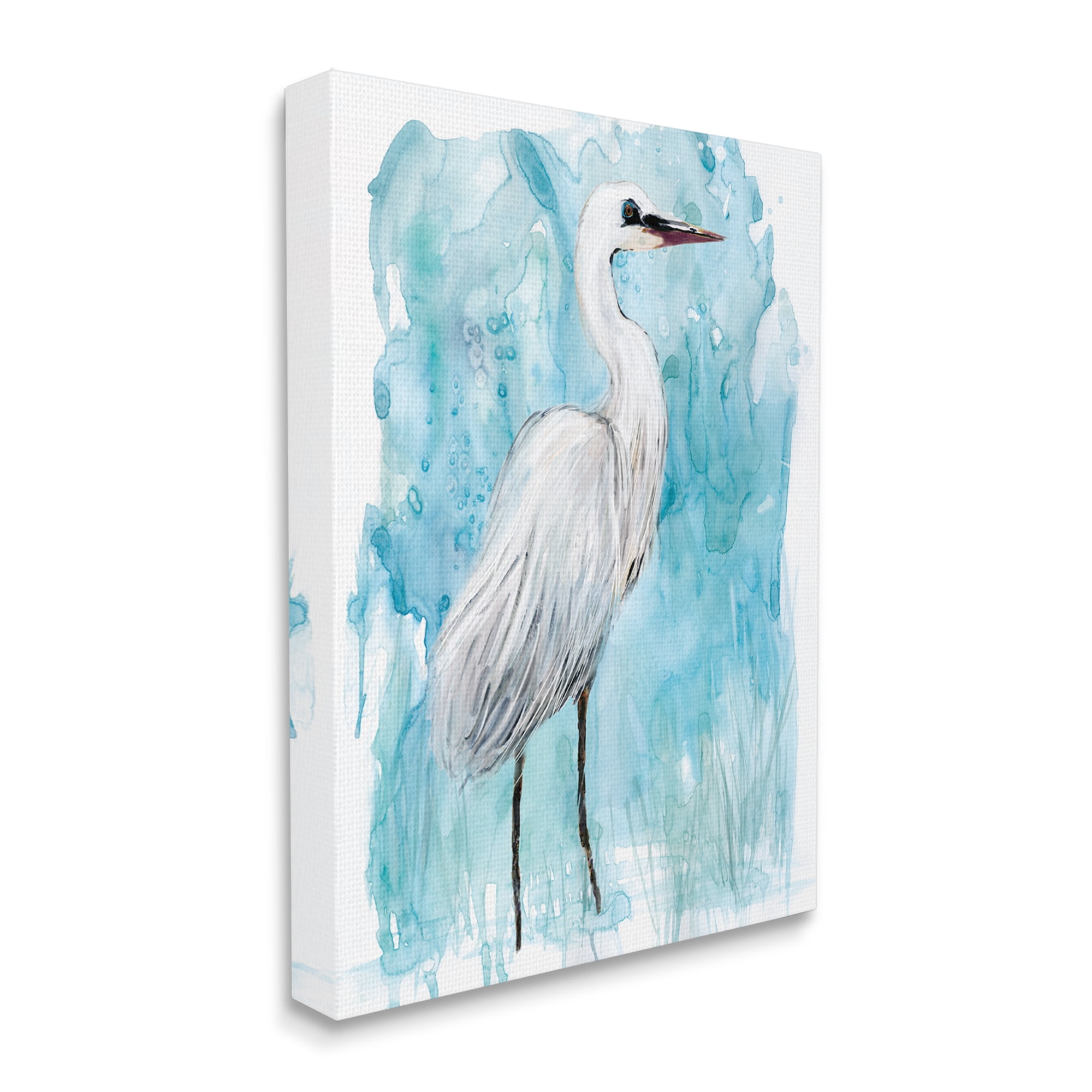 Stupell Industries Crane Bird Still Life Abstract Blue Water Marsh Animals & Insects Painting Gallery Wrapped Canvas Print Wall Art, 36 x 48