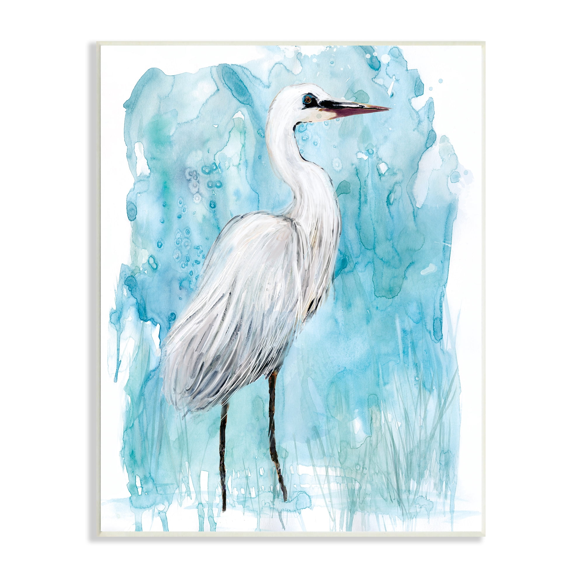 Stupell Industries Crane Bird Still Life Abstract Blue Water Marsh Animals & Insects Painting Unframed Art Print Wall Art, 13 x 19