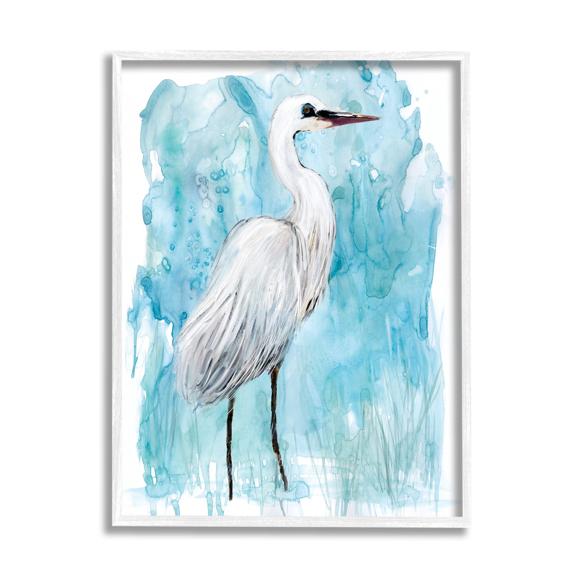 Stupell Industries Crane Bird Still Life Abstract Blue Water Marsh Animals & Insects Painting White Framed Art Print Wall Art, 24 x 30