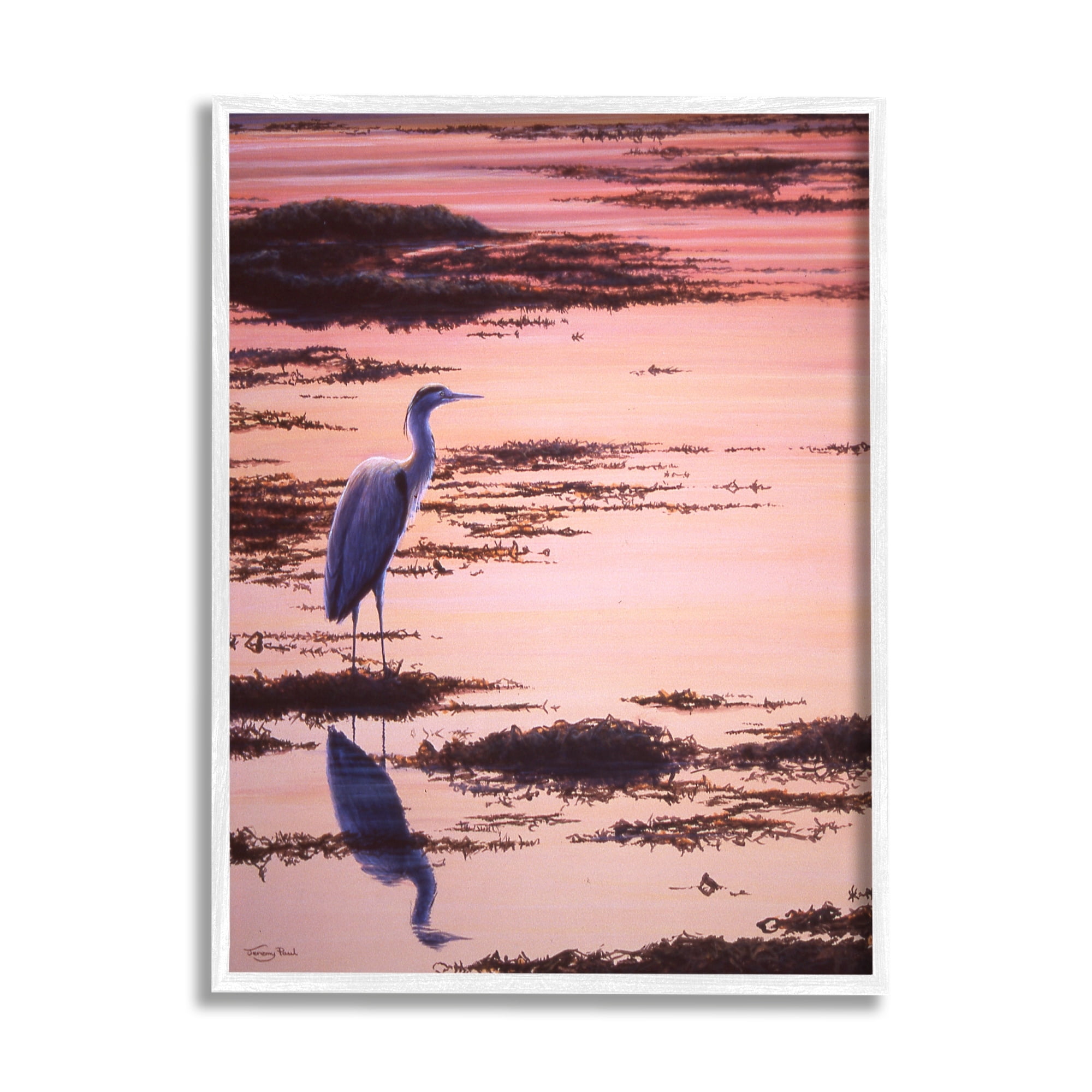 Stupell Industries Crane Bird in Sunrise Marsh Coastal Photography White Framed Art Print Wall Art