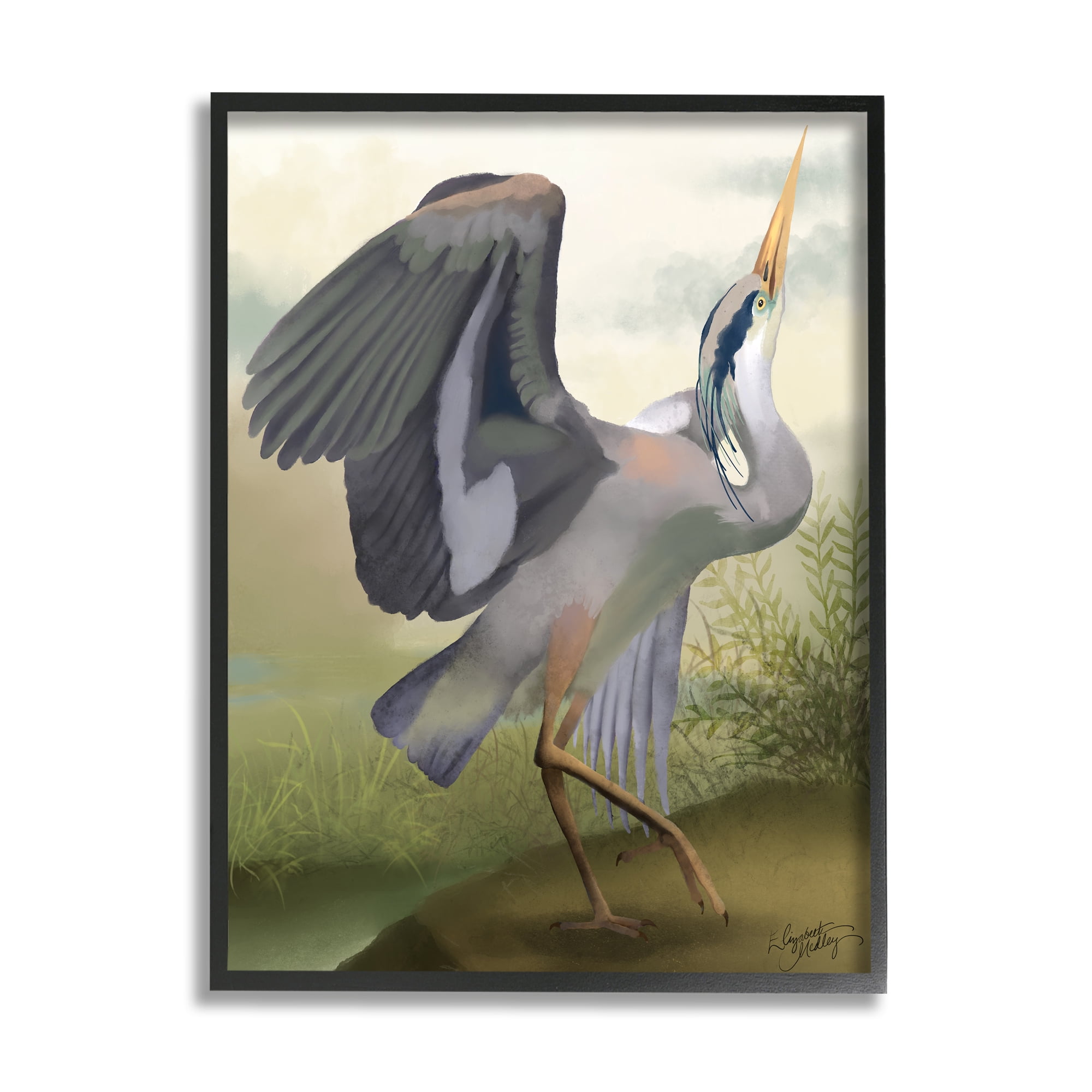 Stupell Industries Crane Dance Landscape Animals & Insects Painting Black Framed Art Print Wall Art, 16 x 20