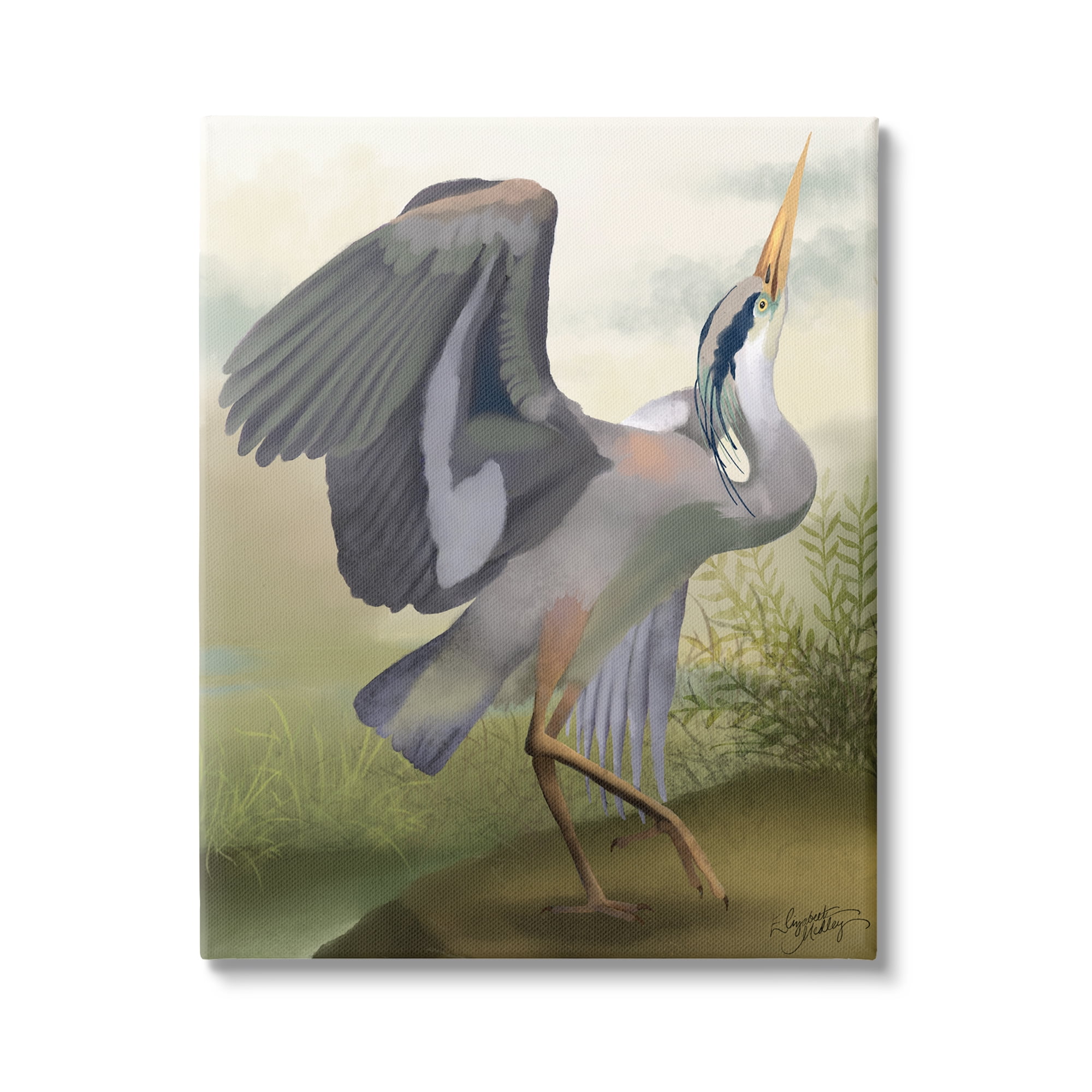 Stupell Industries Crane Dance Landscape Animals & Insects Painting Gallery Wrapped Canvas Art Print Wall Art, 16 x 20