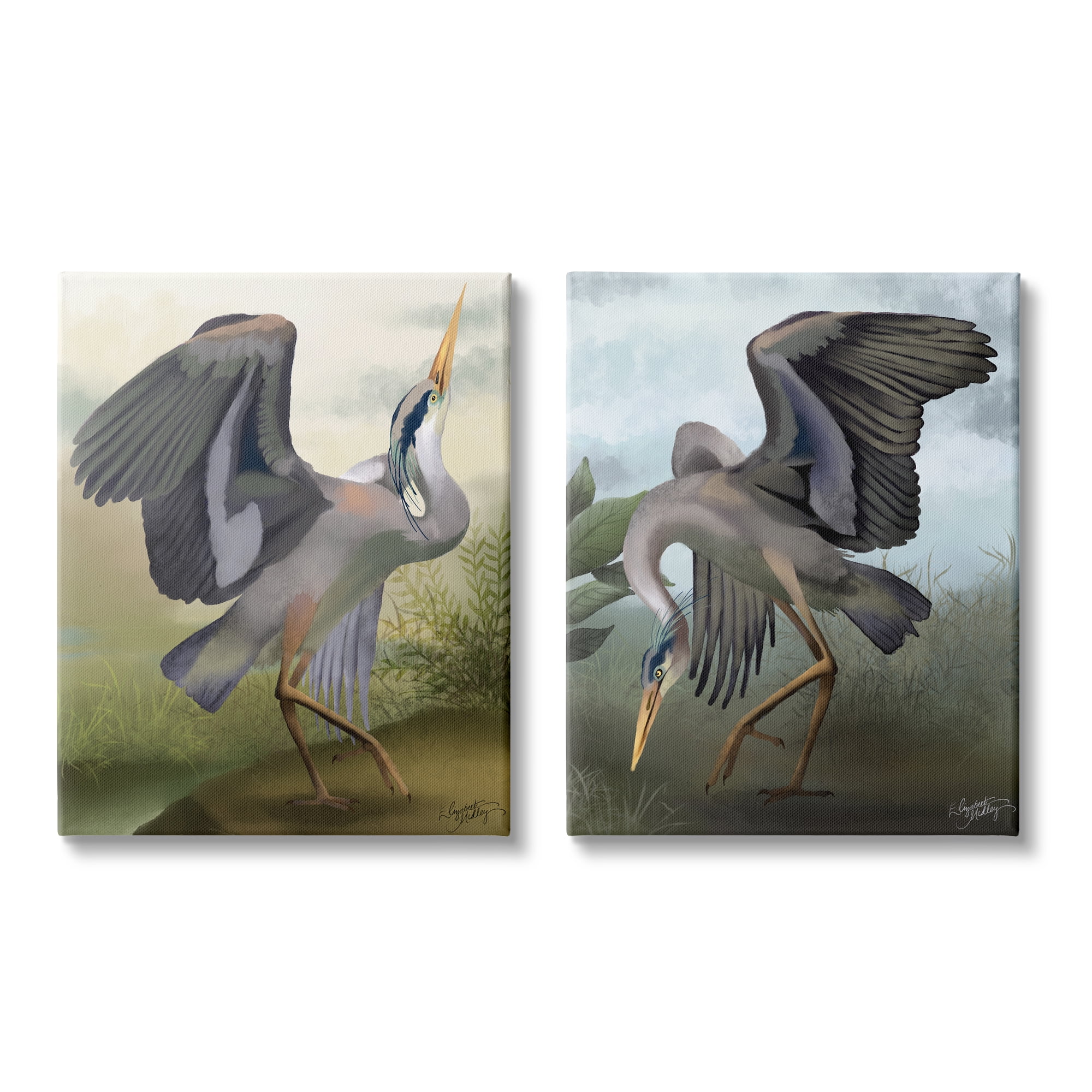 Stupell Industries Crane Dance Landscapes Animals & Insects Painting Gallery Wrapped Canvas Art Print Wall Art, 16 x 20, Set of 2