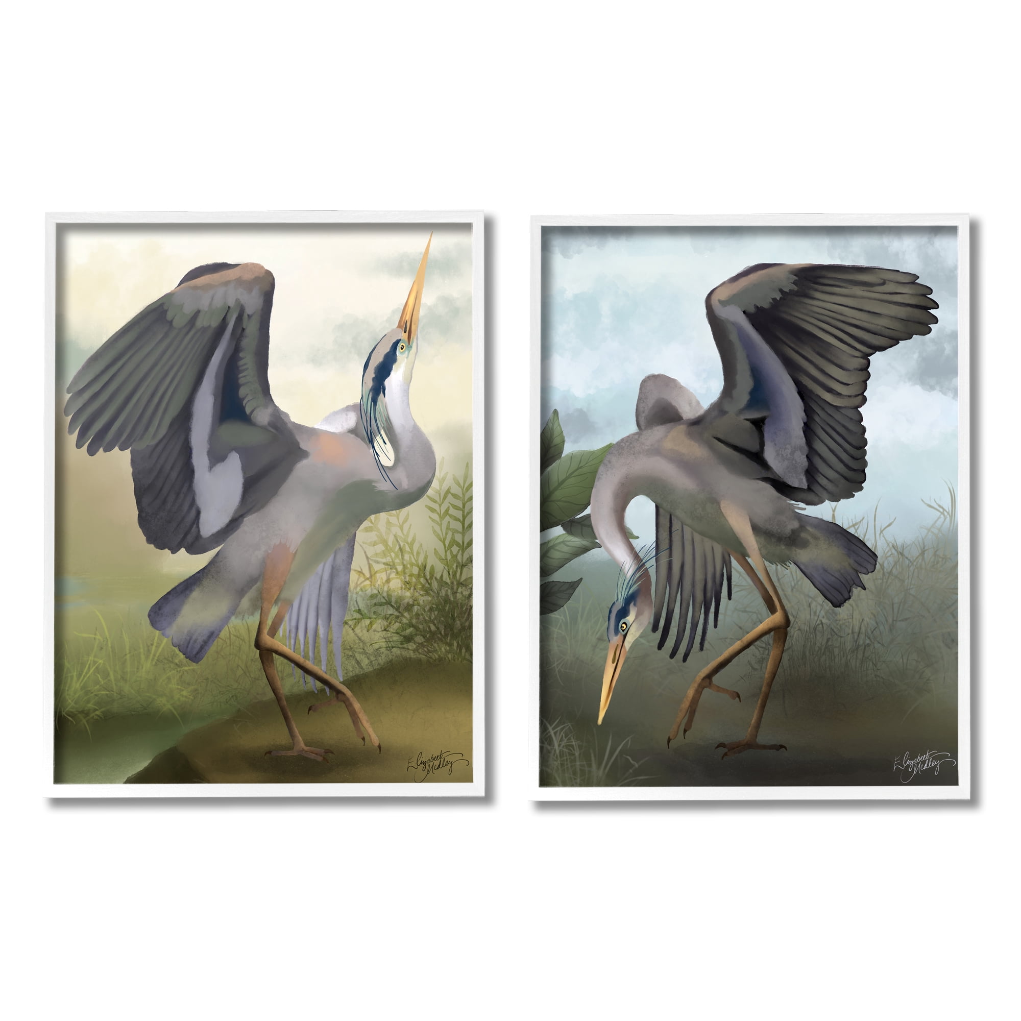 Stupell Industries Crane Dance Landscapes Animals & Insects Painting White Framed Art Print Wall Art, 16 x 20