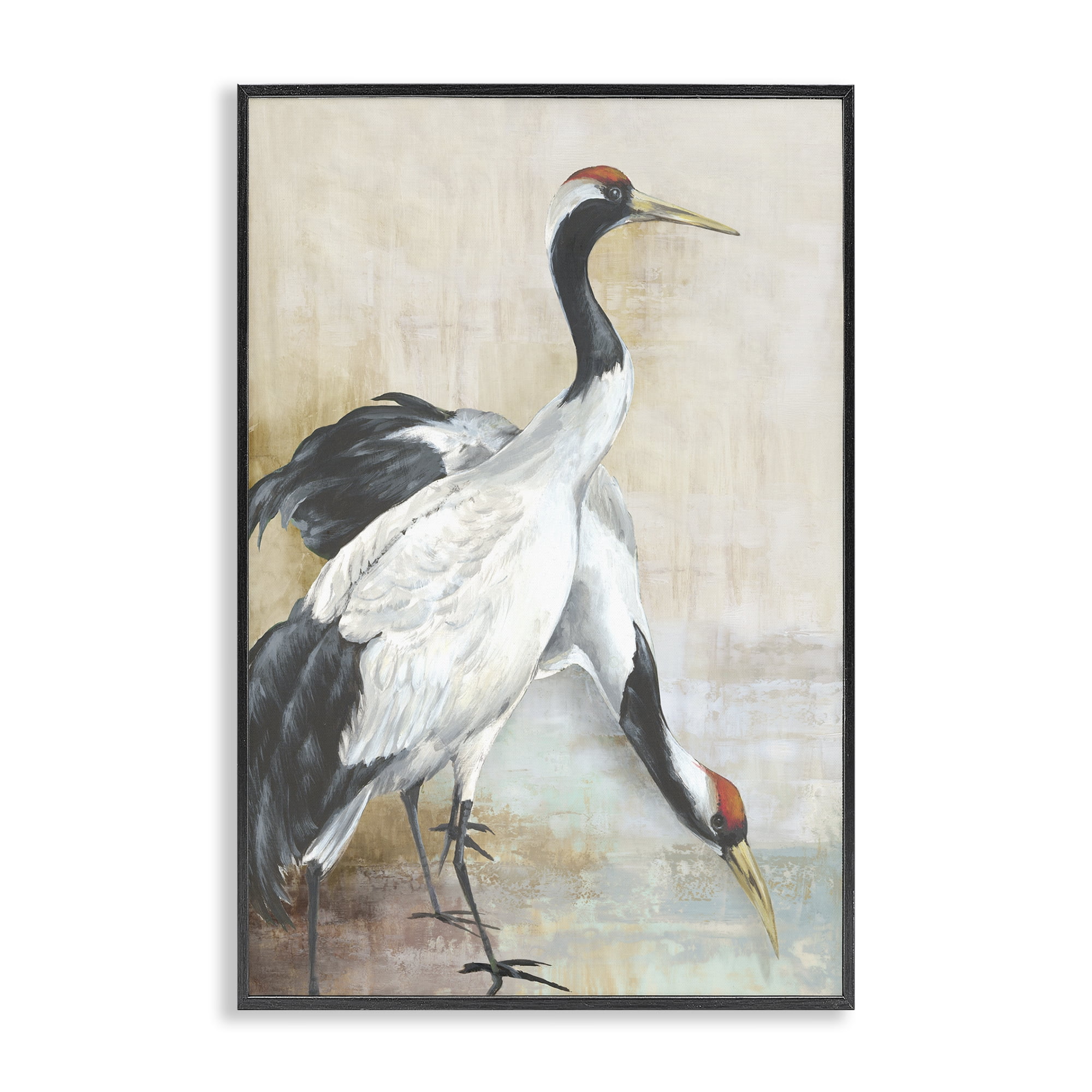 Stupell Industries Crane Duo at Riverside Animals Painting Black Framed Art Print Wall Art, 16 x 24