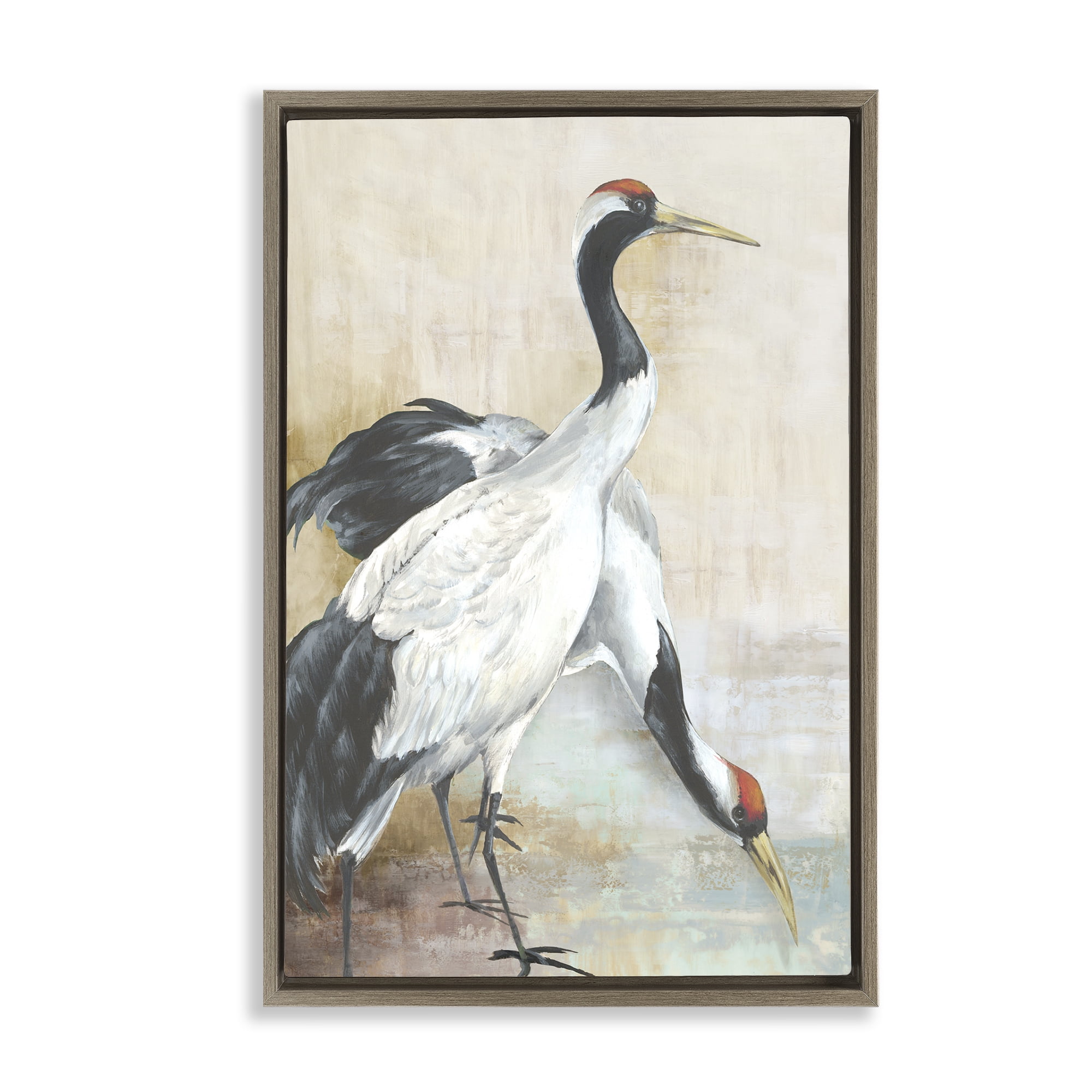 Stupell Industries Crane Duo at Riverside Animals Painting Brown Floater Framed Canvas Art Print Wall Art, 17 x 25
