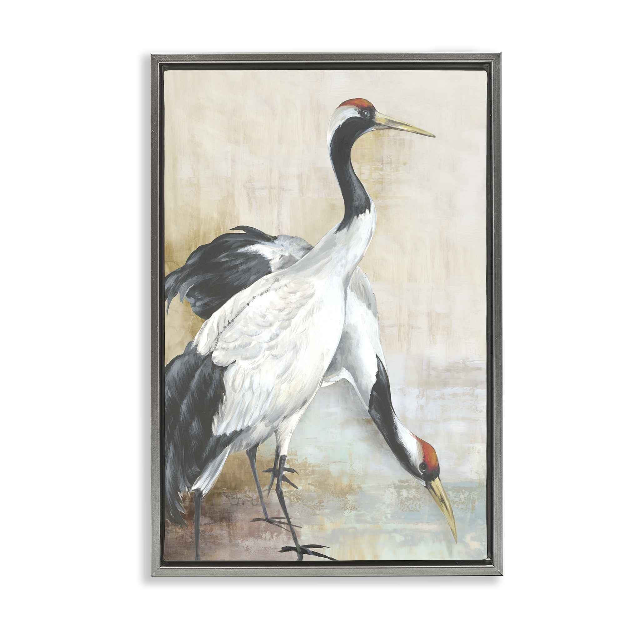 Stupell Industries Crane Duo at Riverside Animals Painting Gray Floater Framed Canvas Art Print Wall Art, 17 x 25