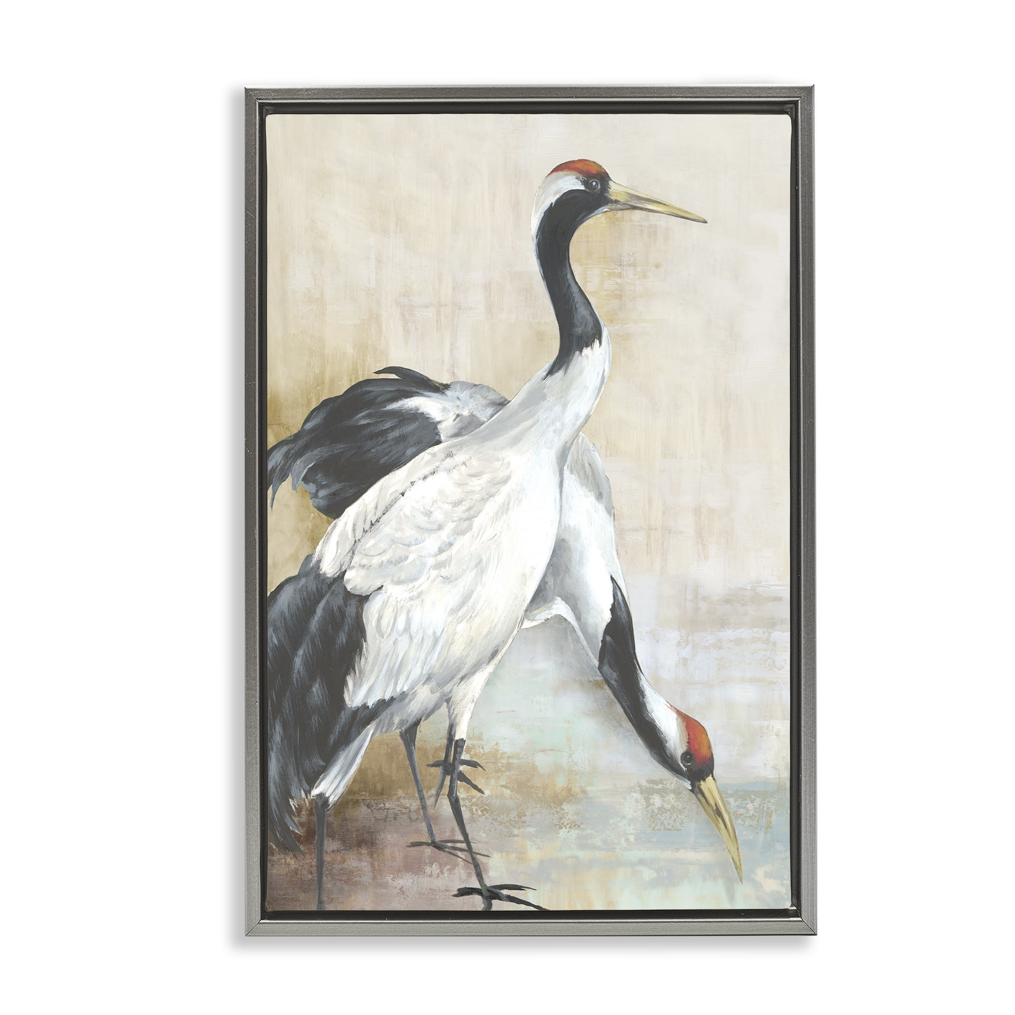 Stupell Industries Crane Duo at Riverside Animals Painting Gray Floater Framed Canvas Art Print Wall Art, 21 x 31
