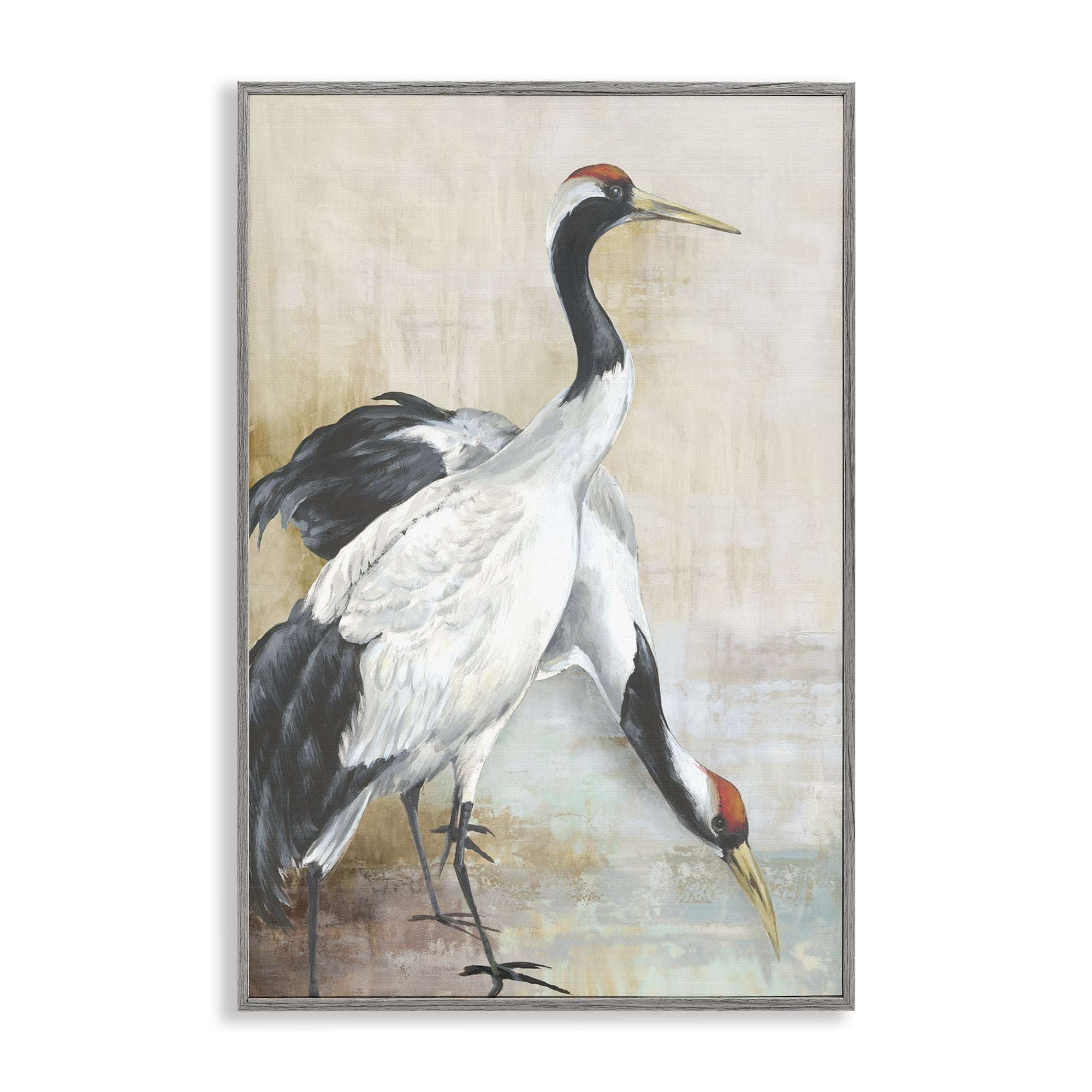 Stupell Industries Crane Duo at Riverside Animals Painting Gray Framed Art Print Wall Art, 20 x 30
