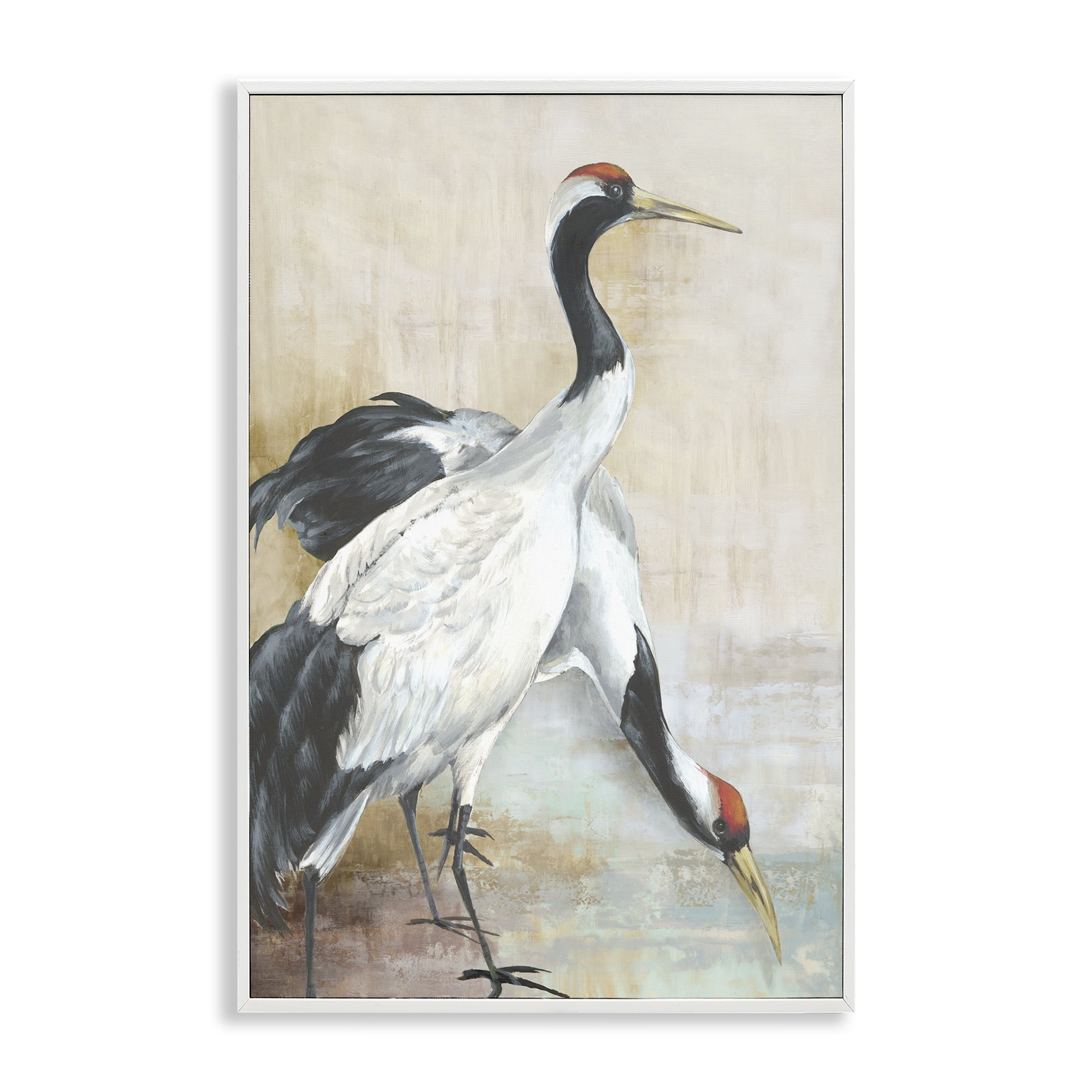 Stupell Industries Crane Duo at Riverside Animals Painting White Framed Art Print Wall Art, 20 x 30