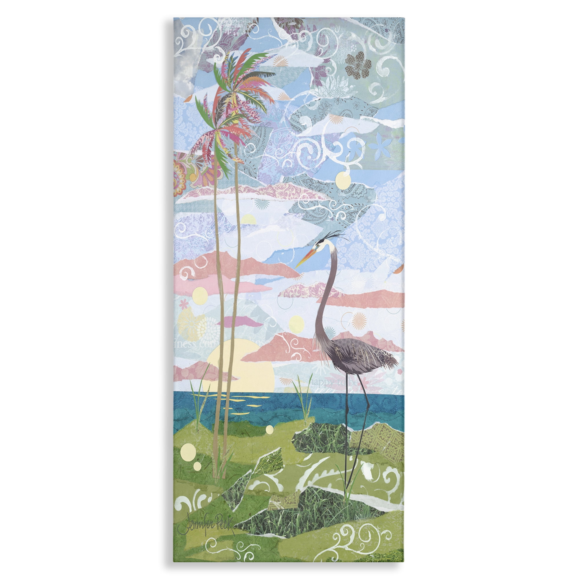Stupell Industries Crane & Swirled Landscape Landscape Painting Gallery Wrapped Canvas Art Print Wall Art, 17 x 40