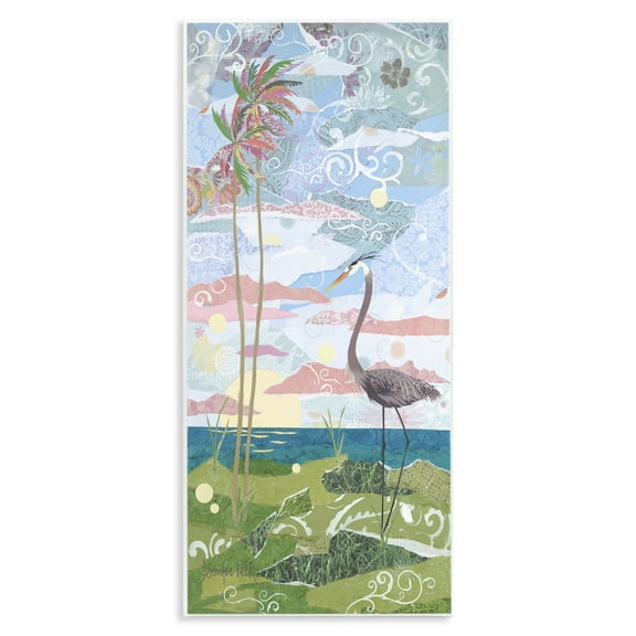 Stupell Industries Crane & Swirled Landscape Landscape Painting Unframed Art Print Wall Art, 7 x 17