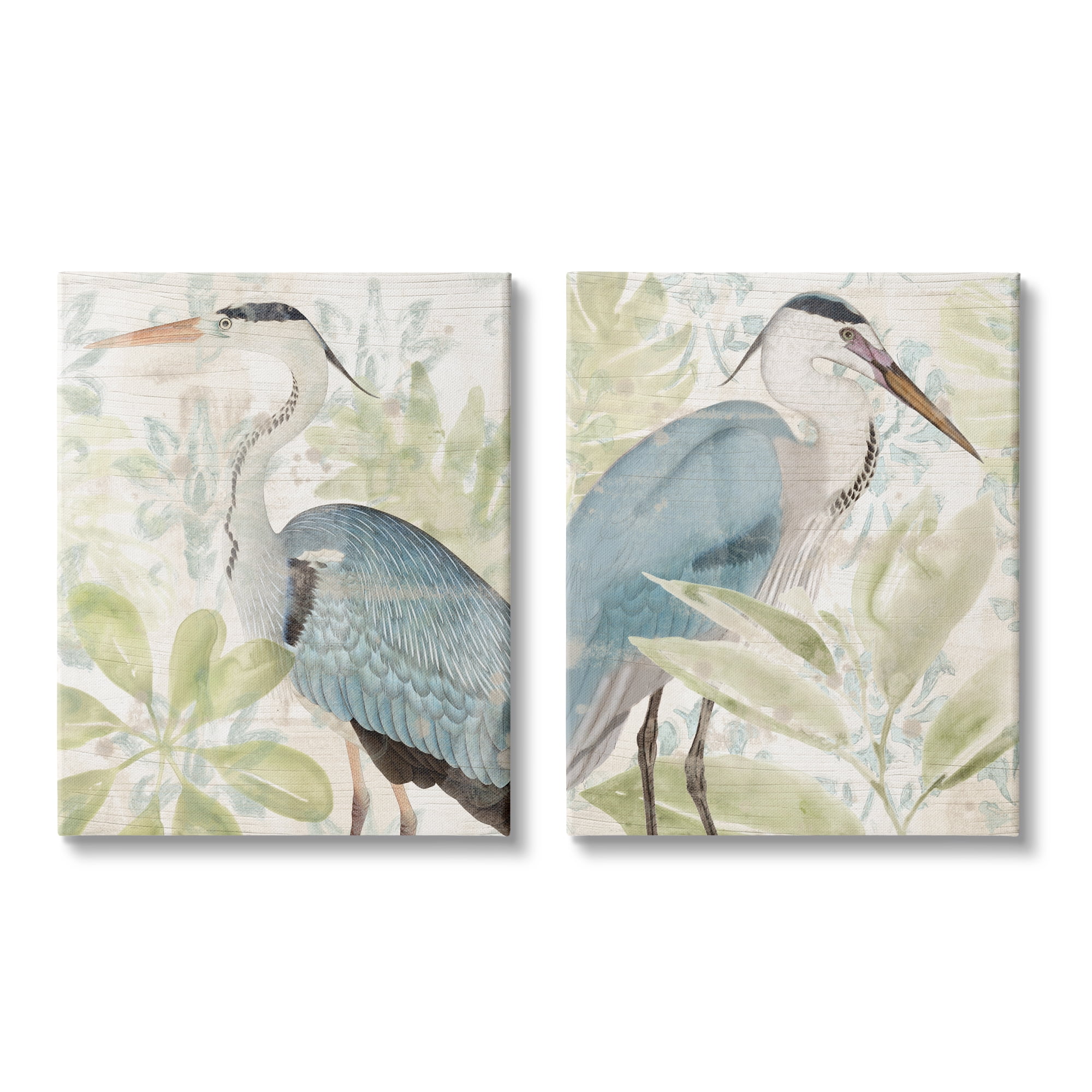 Stupell Industries Cranes & Tropical Plants Animals & Insects Painting Gallery Wrapped Canvas Art Print Wall Art, 16 x 20, Set of 2
