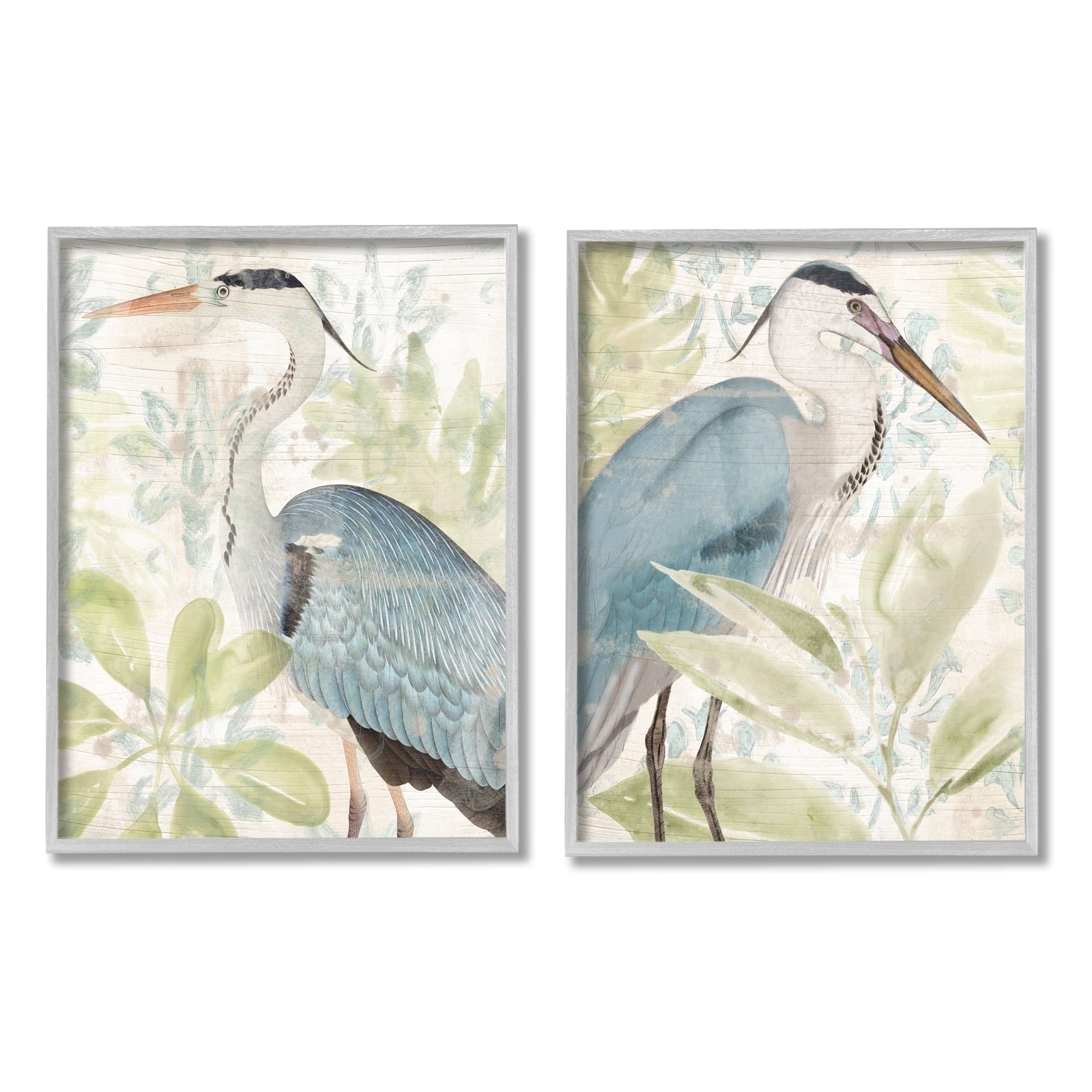 Stupell Industries Cranes & Tropical Plants Animals & Insects Painting Gray Framed Art Print Wall Art, 11 x 14