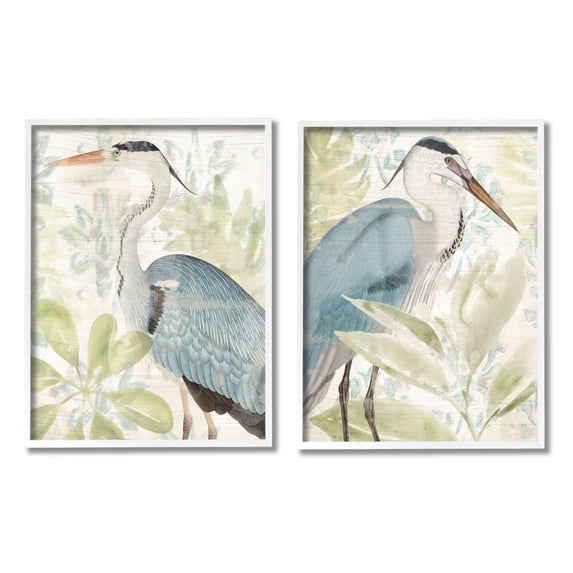 Stupell Industries Cranes & Tropical Plants Animals & Insects Painting White Framed Art Print Wall Art, 11 x 14