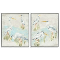 Stupell Industries Cranes in Marsh Pond Animals Painting Black Framed Art Print Wall Art, 11 x 14, Set of 2