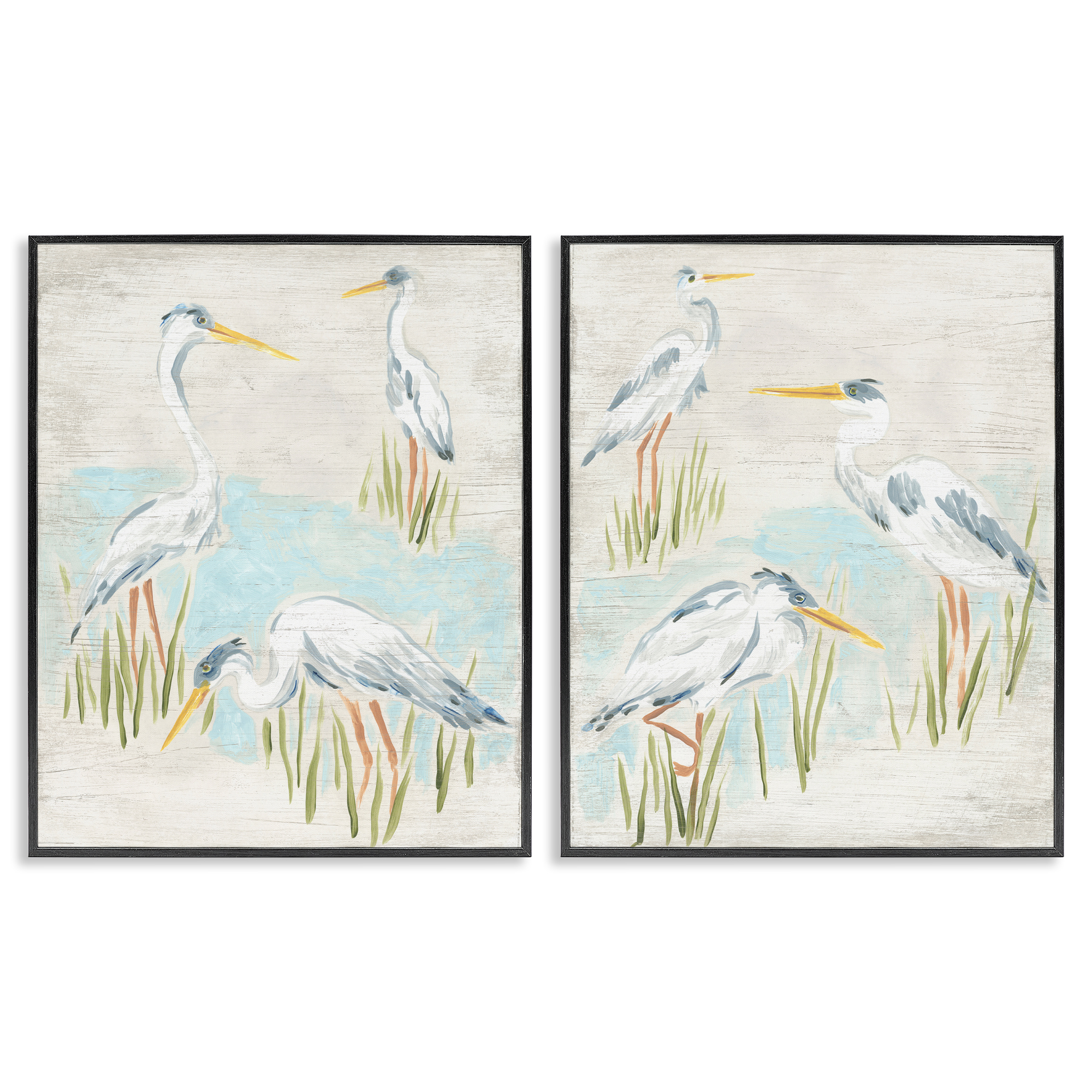 Stupell Industries Cranes in Marsh Pond Animals Painting Black Framed Art Print Wall Art, 16 x 20, Set of 2
