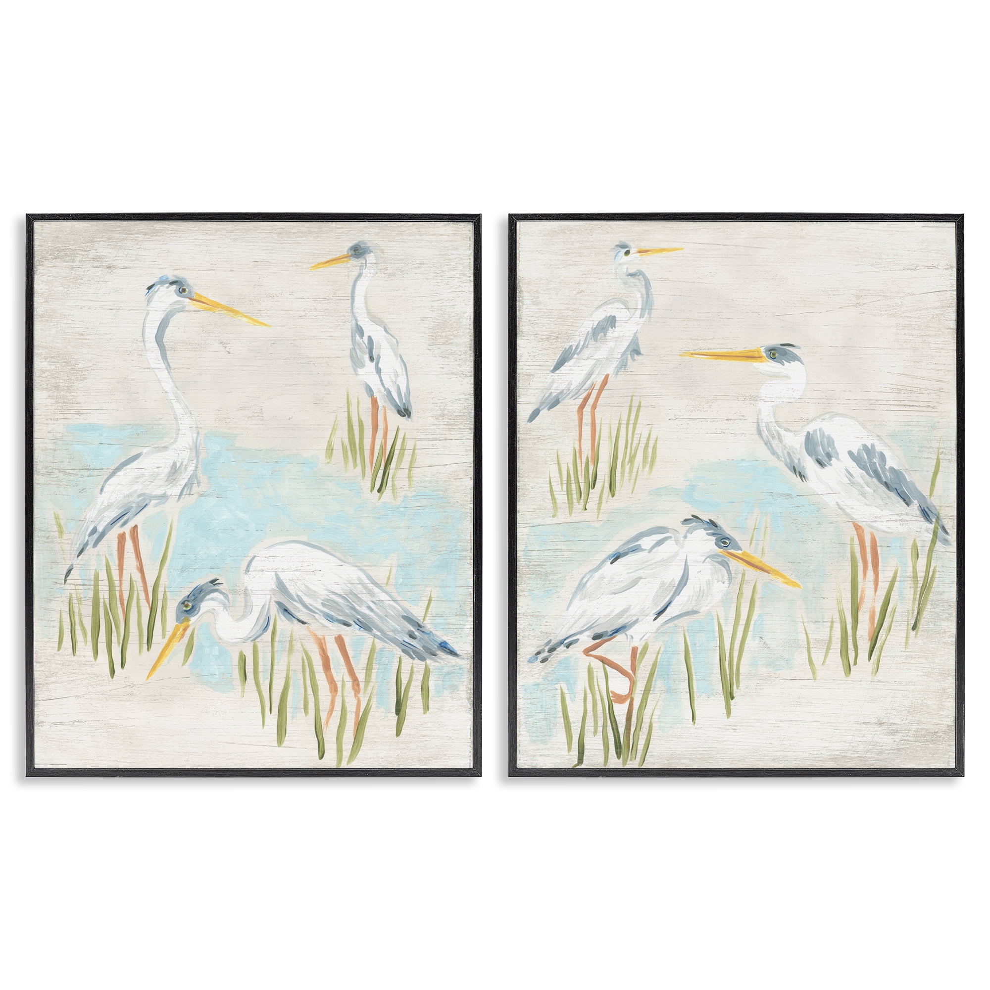 Stupell Industries Cranes in Marsh Pond Animals Painting Black Framed Art Print Wall Art, 24 x 30, Set of 2