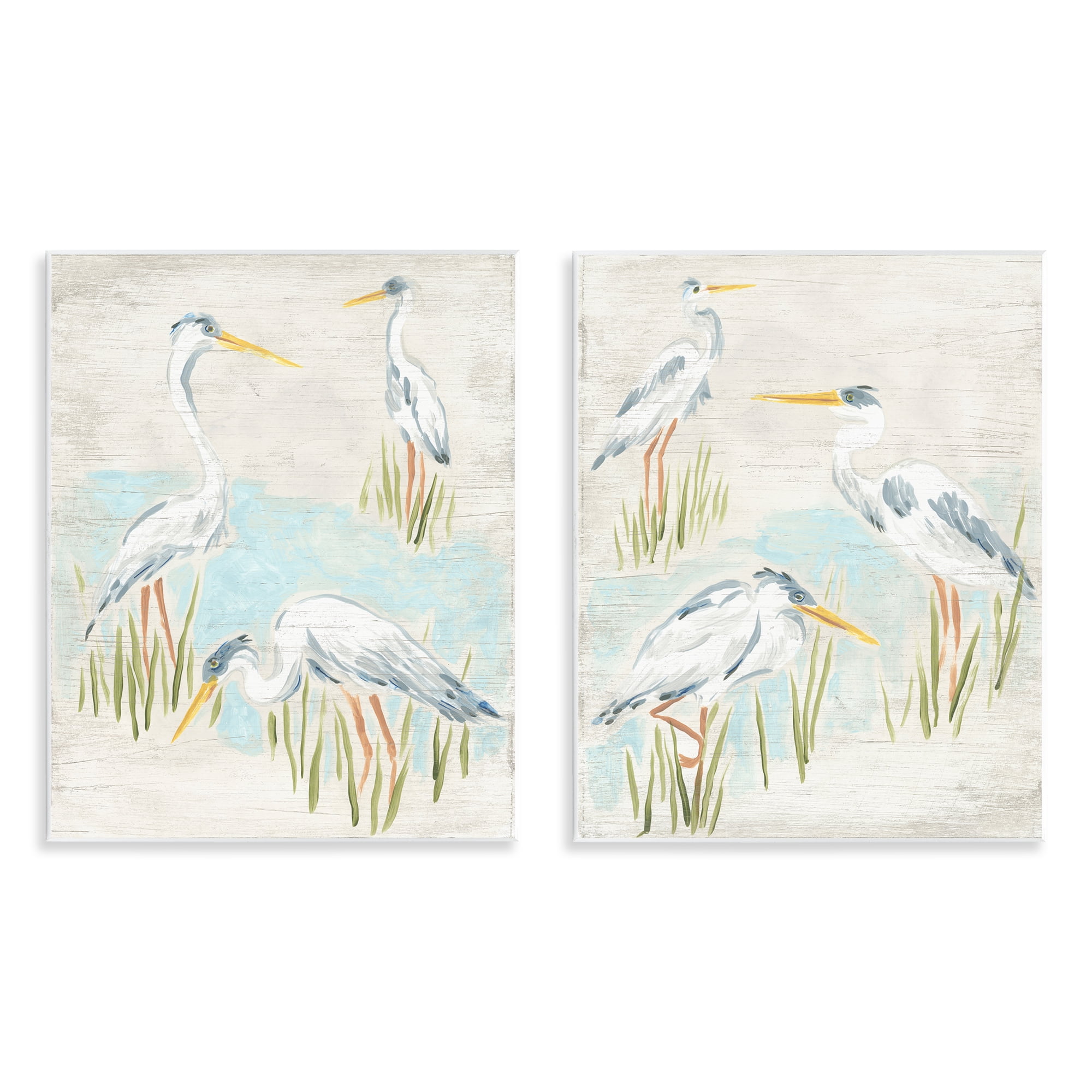 Stupell Industries Cranes in Marsh Pond Animals Painting Unframed Art Print Wall Art, 11 x 14, Set of 2