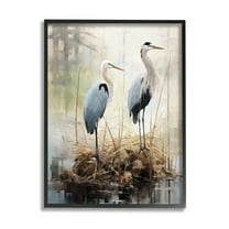 Stupell Industries Cranes in Pond Nature Animals & Insects Painting Black Framed Art Print Wall Art, 11 x 14