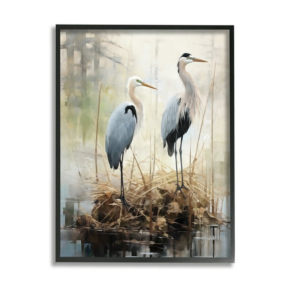 Stupell Industries Cranes in Pond Nature Animals & Insects Painting Black Framed Art Print Wall Art, 11 x 14