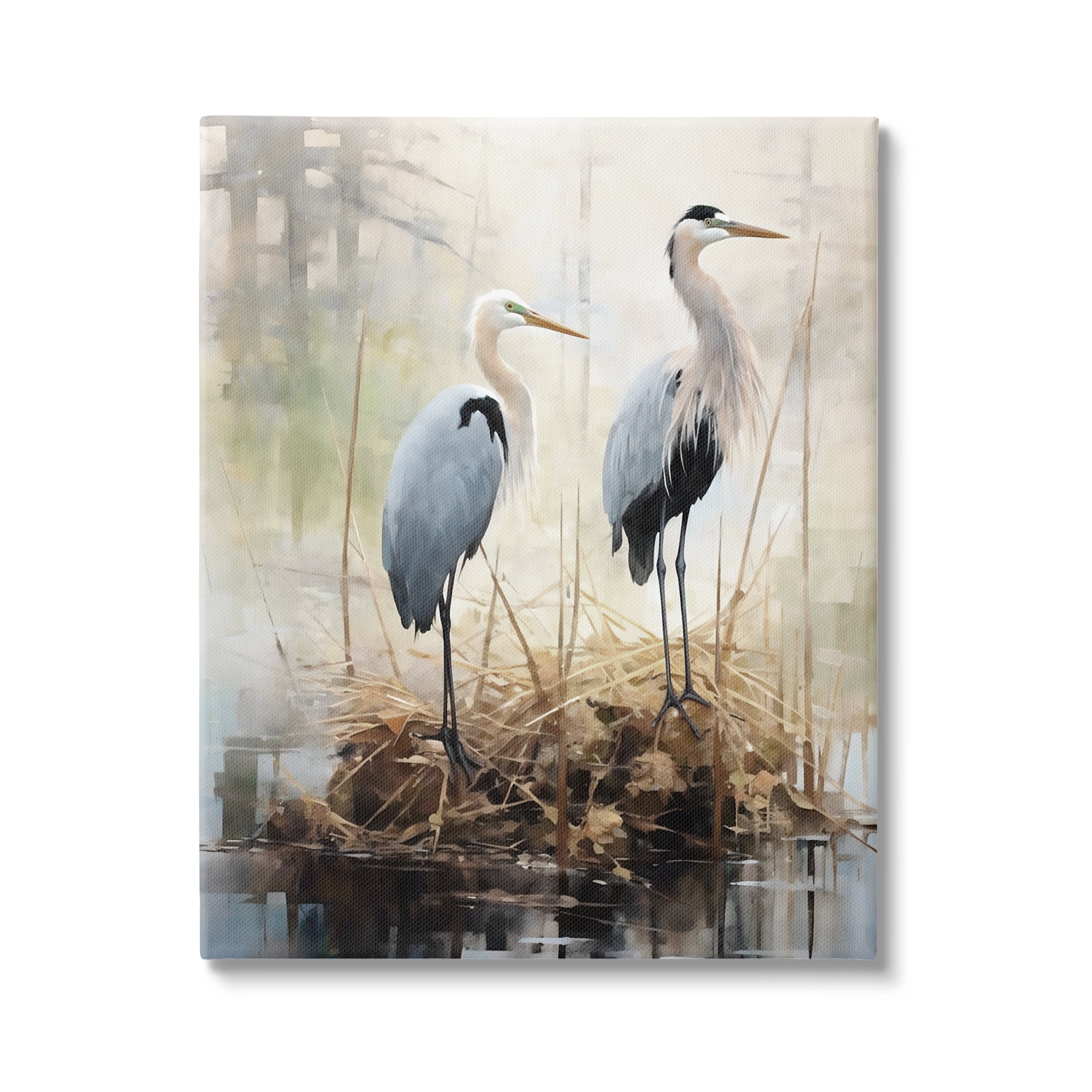 Stupell Industries Cranes in Pond Nature Animals & Insects Painting Gallery Wrapped Canvas Art Print Wall Art, 36 x 48