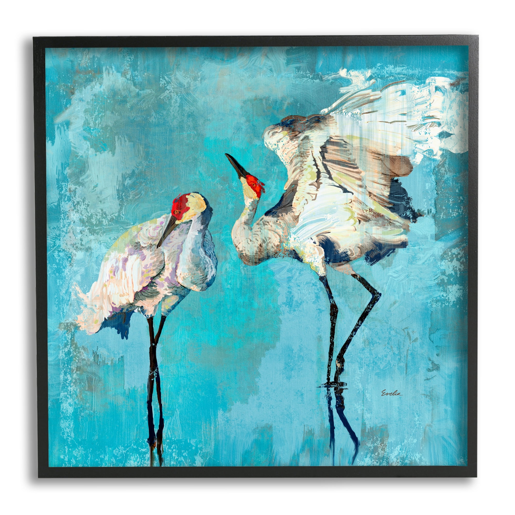 Stupell Industries Cranes on Blue Abstract Animals & Insects Painting Black Framed Art Print Wall Art, 17 x 17