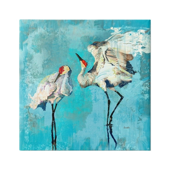 Stupell Industries Cranes on Blue Abstract Animals & Insects Painting Gallery Wrapped Canvas Art Print Wall Art, 30 x 30