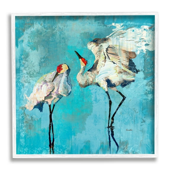 Stupell Industries Cranes on Blue Abstract Animals & Insects Painting White Framed Art Print Wall Art, 12 x 12