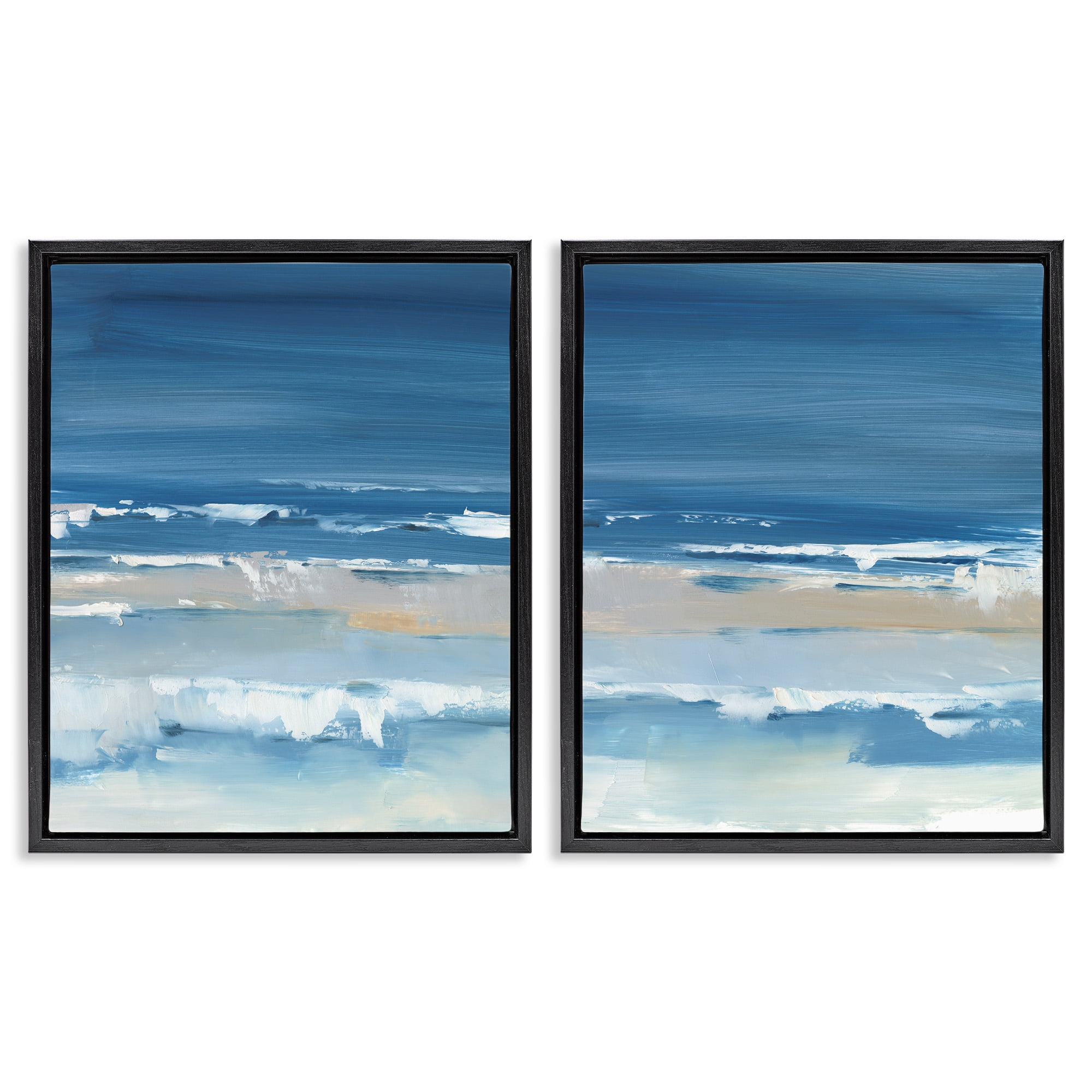 Stupell Industries Crashing Beach Wave Shore Nature Painting Black Floater Framed Canvas Art Print Wall Art, 25 x 31, Set of 2