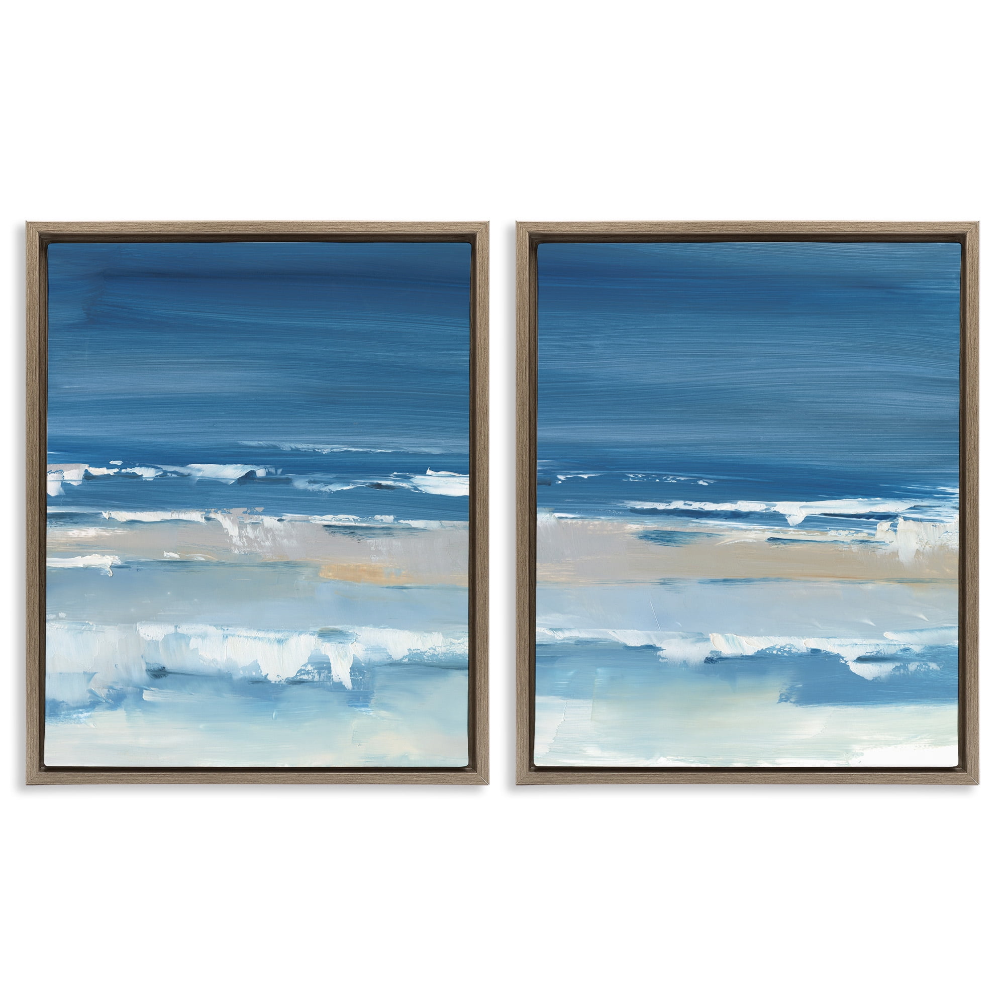 Stupell Industries Crashing Beach Wave Shore Nature Painting Brown Floater Framed Canvas Art Print Wall Art, 25 x 31, Set of 2