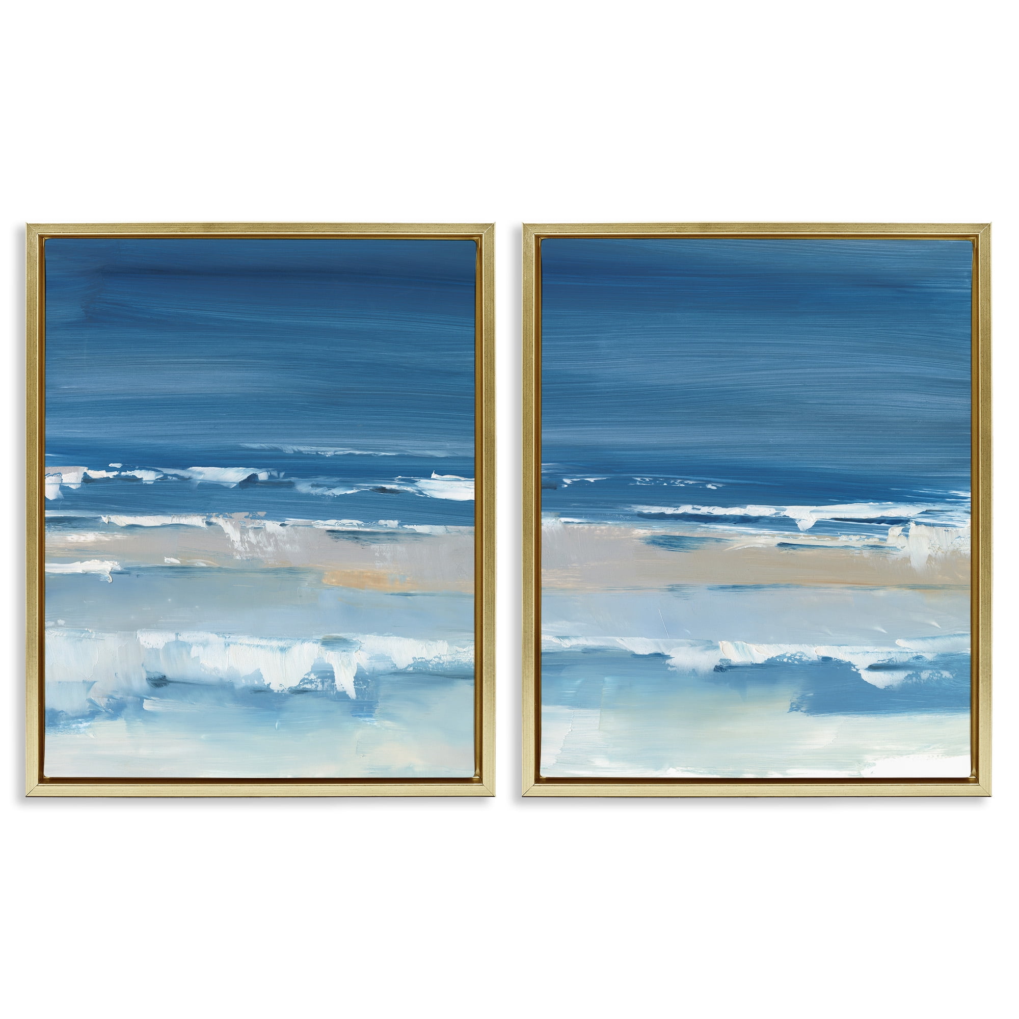 Stupell Industries Crashing Beach Wave Shore Nature Painting Gold Floater Framed Canvas Art Print Wall Art, 25 x 31, Set of 2